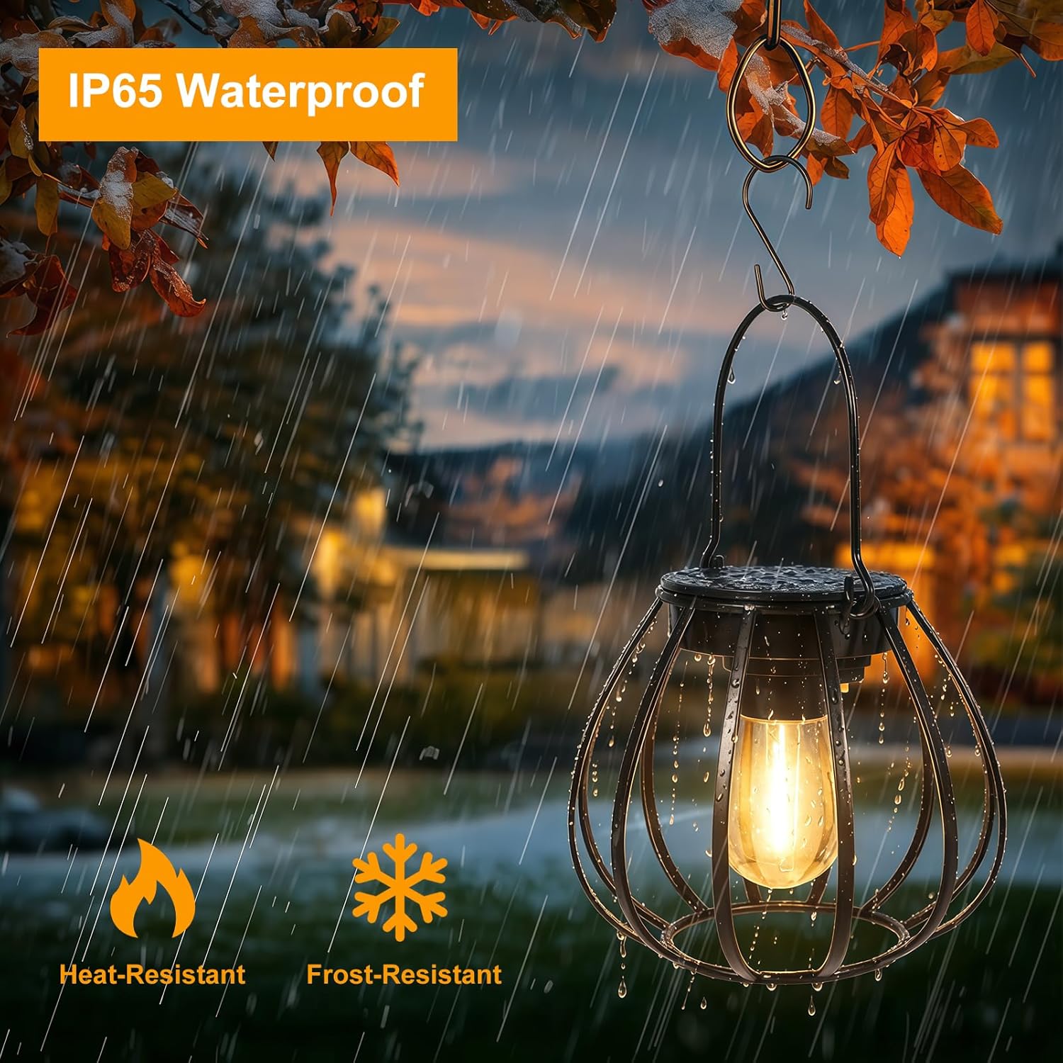 Solarleuchten zum Hängen/Stellen im Freien, 2 Stück – Solarlaternen für den Außenbereich, wetterfest – Solarlaternen mit LED-Glühbirne warmweiß für Gartendekoration, Balkon, Terrassendekoration, Campinglampe – Bild 2