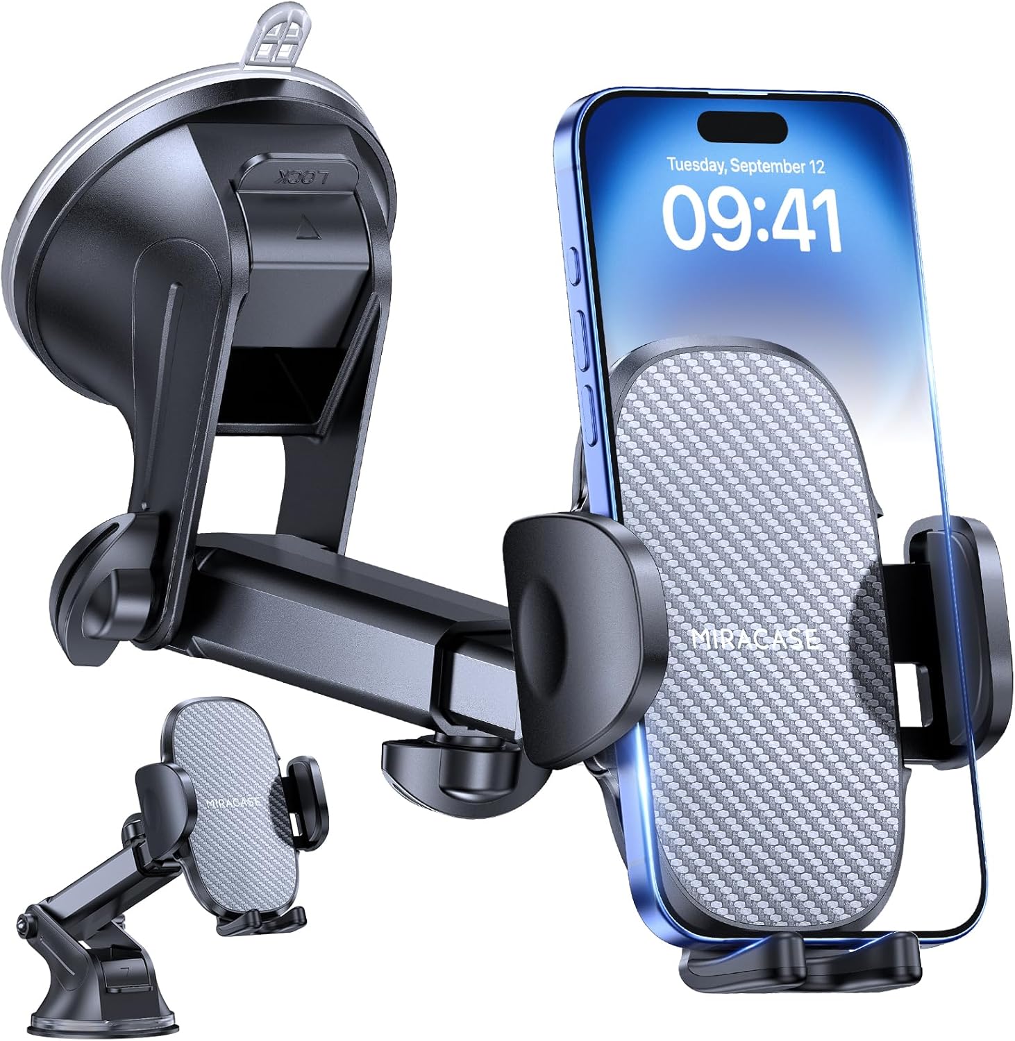 Miracase Handyhalterung Auto (starker Saugnapf), Handyhalterung fürs Auto, 360° drehbar, Armaturenbrett, Windschutzscheibe, Auto-Handyhalterungs-Kits für iPhone, Galaxy, alle Smartphones