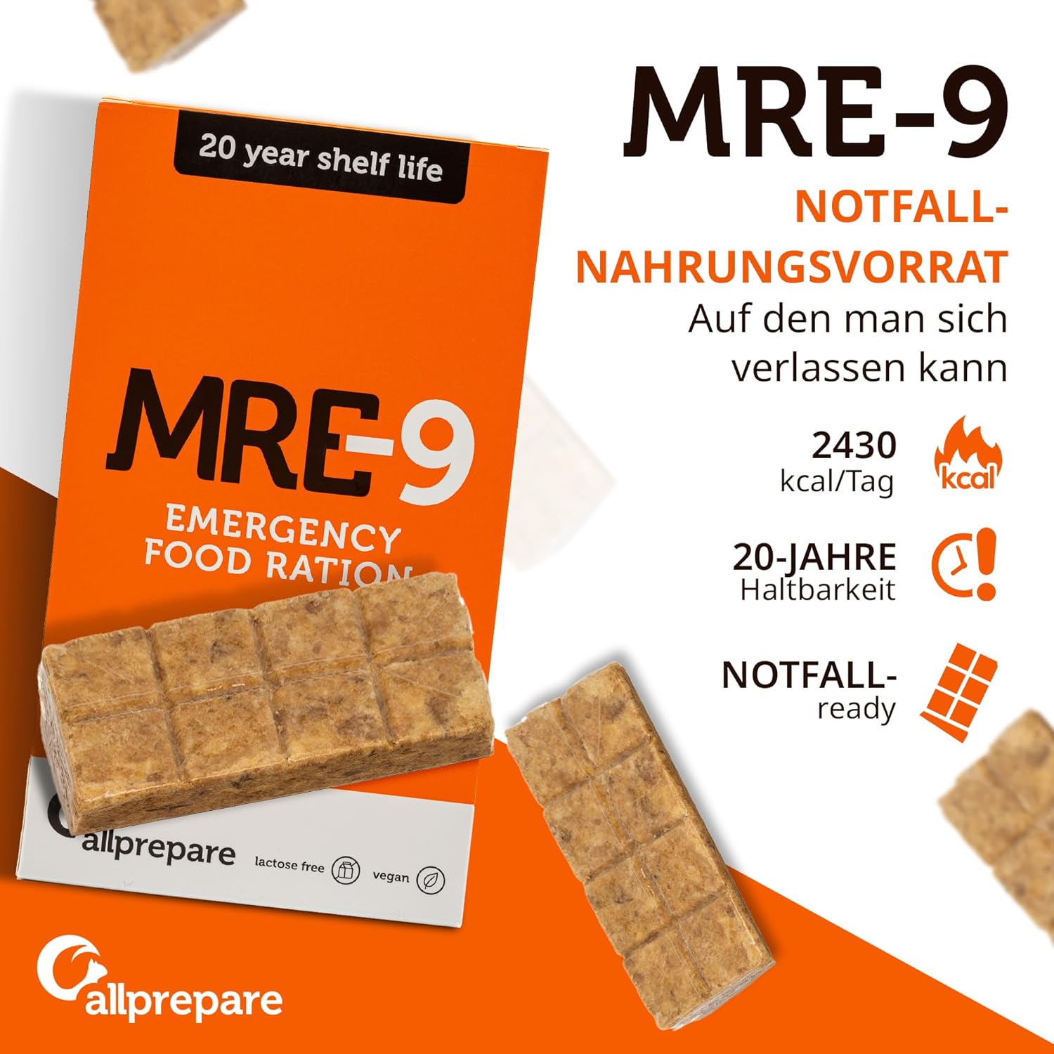 MRE-9 Notfallration, 24 Tage Notfallnahrung, 20 Jahre Haltbarkeit, 24 x 500 g Notfallnahrung, 2400 kcal pro Tag, zusätzliche Vitamine – Bild 3