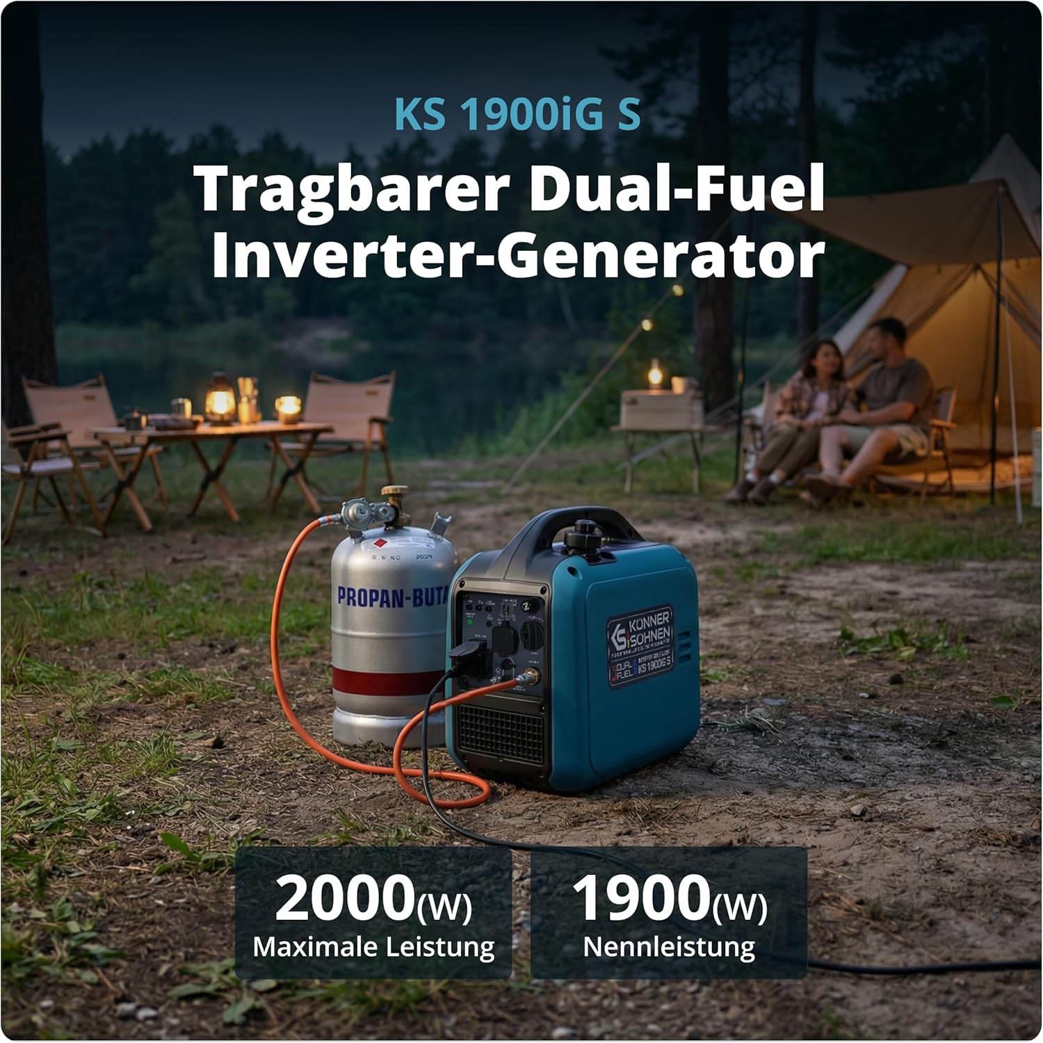 Könner & Söhnen KS 1900iG S Inverter Stromerzeuger, 2000 W Dual Fuel Generator (LPG/Benzin), Notstromaggregat leise, 17 kg, Ultraleicht, reine Sinuswelle, Eco-Modus, USB, Euro-5 – Bild 2