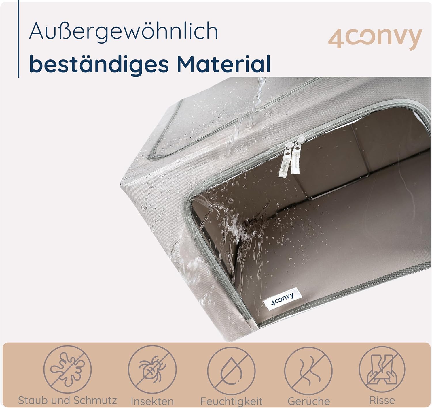 4CONVY Kleideraufbewahrung, Kleiderschrankbox mit Reißverschluss, Metallrahmen – große, faltbare, stapelbare Aufbewahrungsbox – 3 x 66 l Aufbewahrungstaschen – Kleiderbox für die Aufbewahrung von Bettdecken und Kleidung – Bild 6