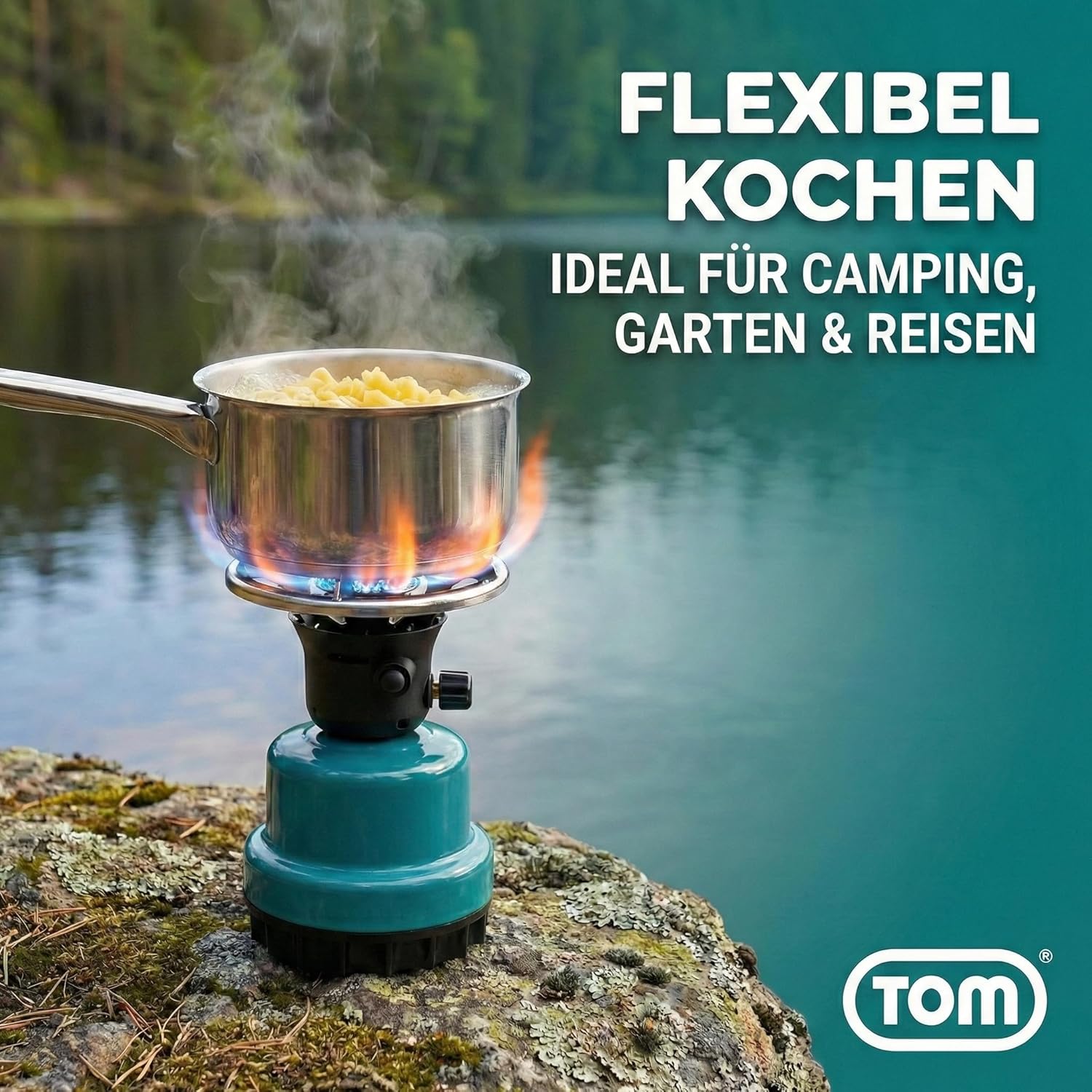 TOM Adventure Gas-Campingkocher-Set mit 4 x Butan-Gaskartusche – 1 Flamme – Piezo-Zündung – Kartuschenkocher für Camping, Festivals & Outdoor-Aktivitäten oder als Kohleanzünder – Bild 8