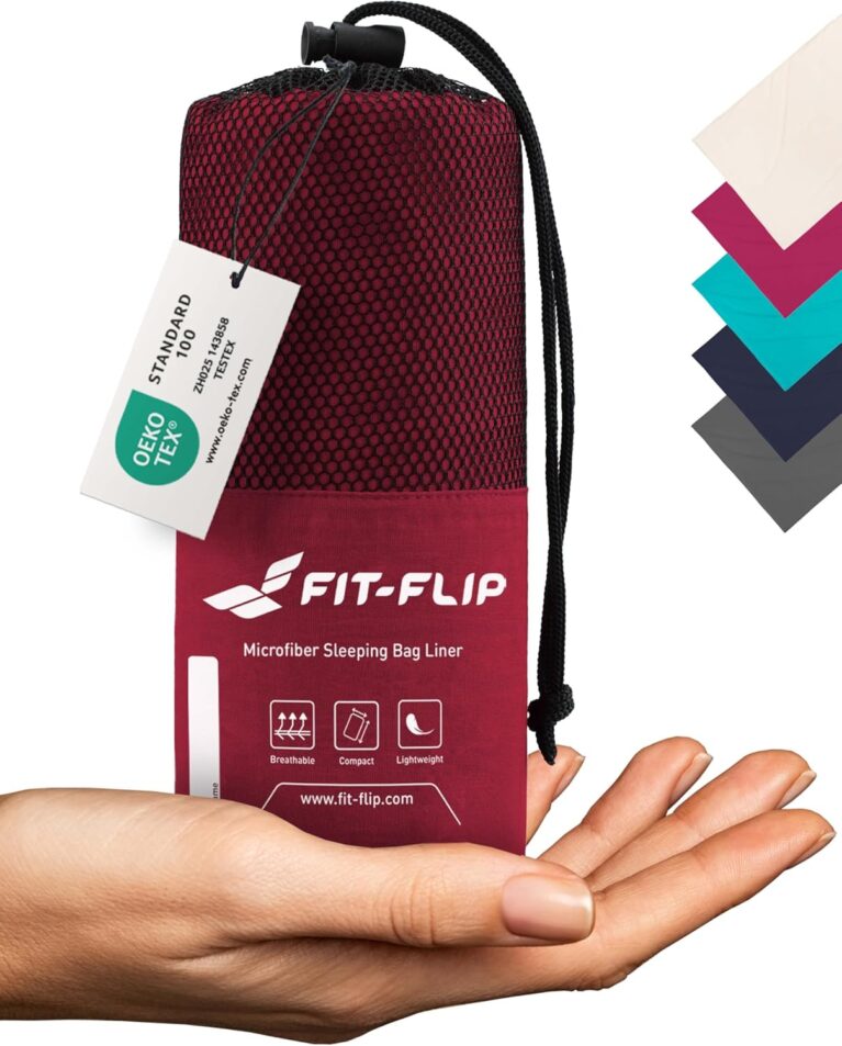 Fit-Flip-Schlafsack aus Baumwolle oder Mikrofaser – ultraleichter Schlafsack innen – dünner Reiseschlafsack – kompakt, klein & seidig weich – Schlafsackfutter mit Kissenfach