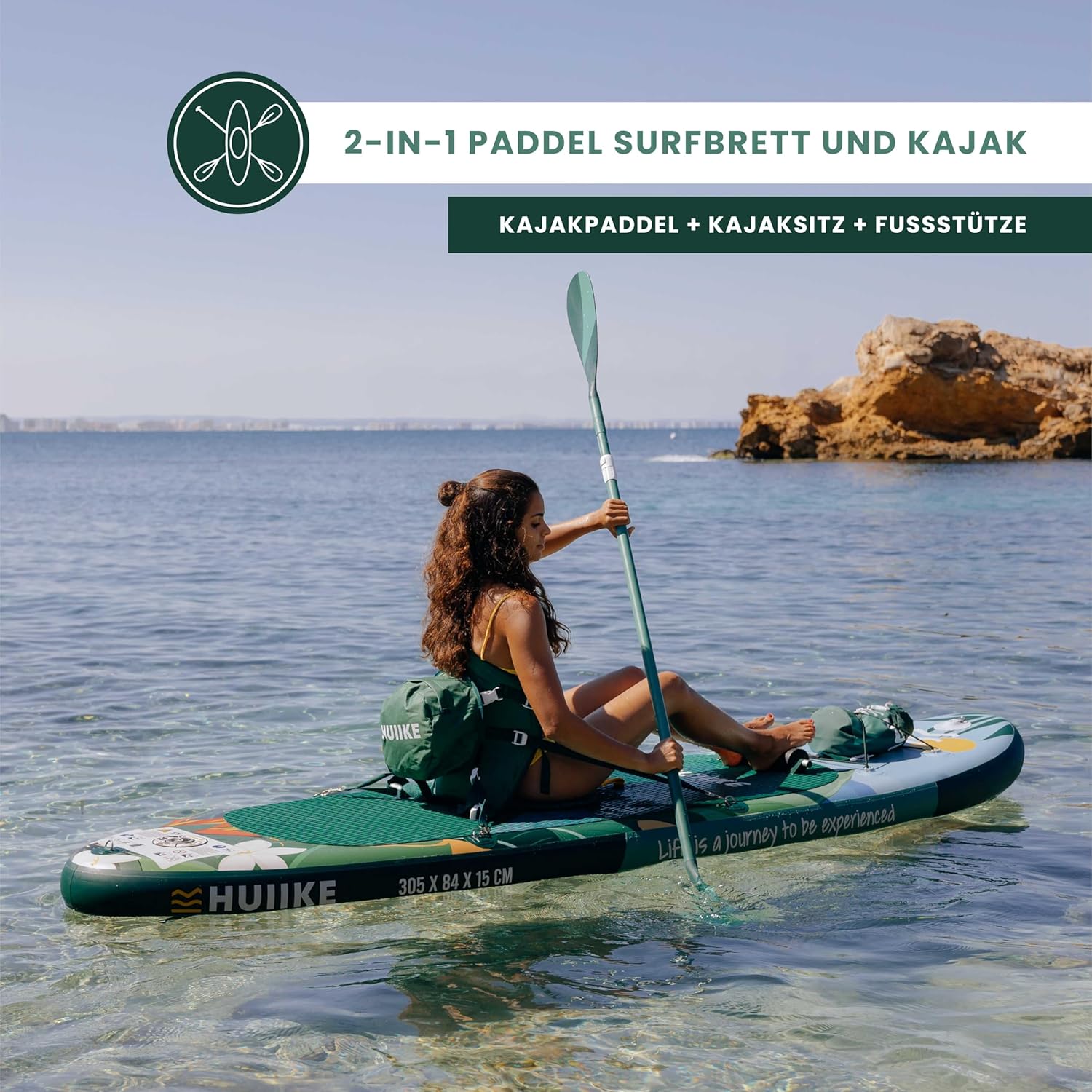 HUIIKE Stand Up Paddling Board mit Zubehör, Paddel, Finnen, Pumpe. Paddle Sup Board aufblasbar, hohe Stabilität und Widerstandsfähigkeit. 305 x 84 x 15 cm, maximale Belastung 130 kg – Bild 4
