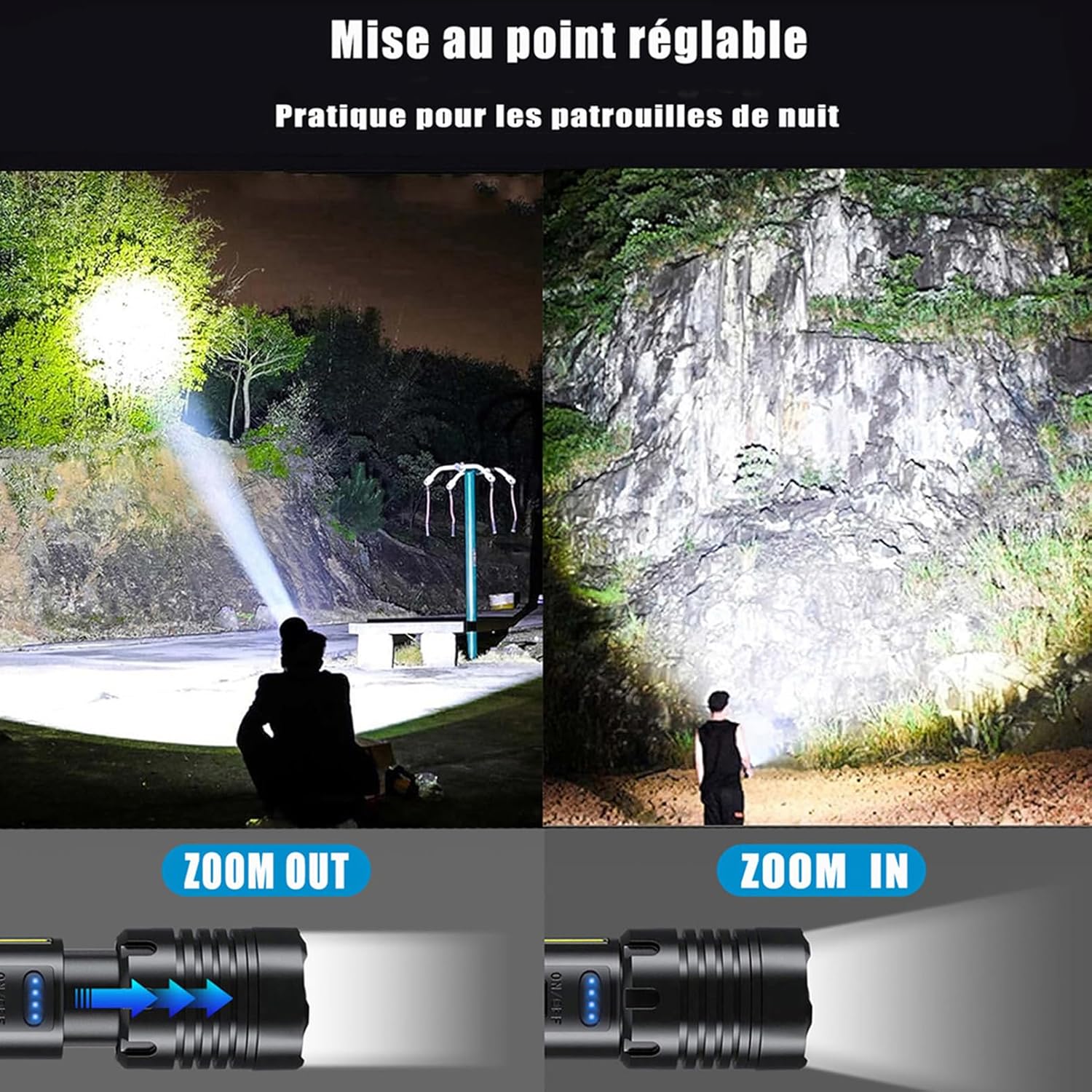 ZEUSFIRE LED-Taschenlampe, 100.0000 Lumen, extrem helle zoombare taktische Taschenlampe mit 7 Lichtmodi und langer Betriebszeit, wasserdichte Handlampe für Camping, Wandern, Angeln, Outdoor, Notfall – Bild 3