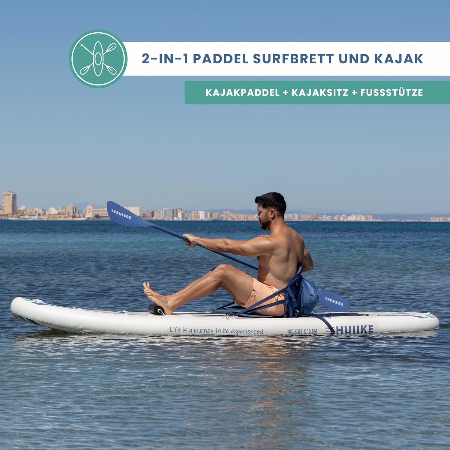 HUIIKE Stand Up Paddling Board mit Zubehör, Paddel, Finnen, Pumpe. Paddle Sup Board Aufblasbar Hohe Stabilität und Widerstandsfähigkeit. 305 x 84 x 15 cm, belastbar bis 130 kg – Bild 4
