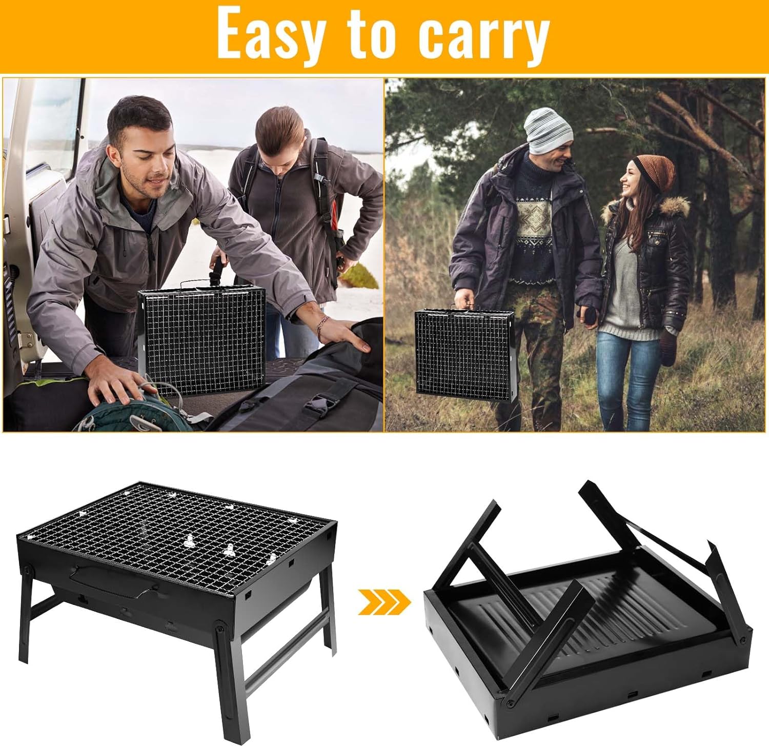 Auauraintt Kompakter Mini-BBQ-Grill – Holzkohle, tragbar und faltbar, Tischgrill, Campinggrill, Picknick-Grill, für Picknick, Garten, Terrasse, Camping, Reisen – Bild 4