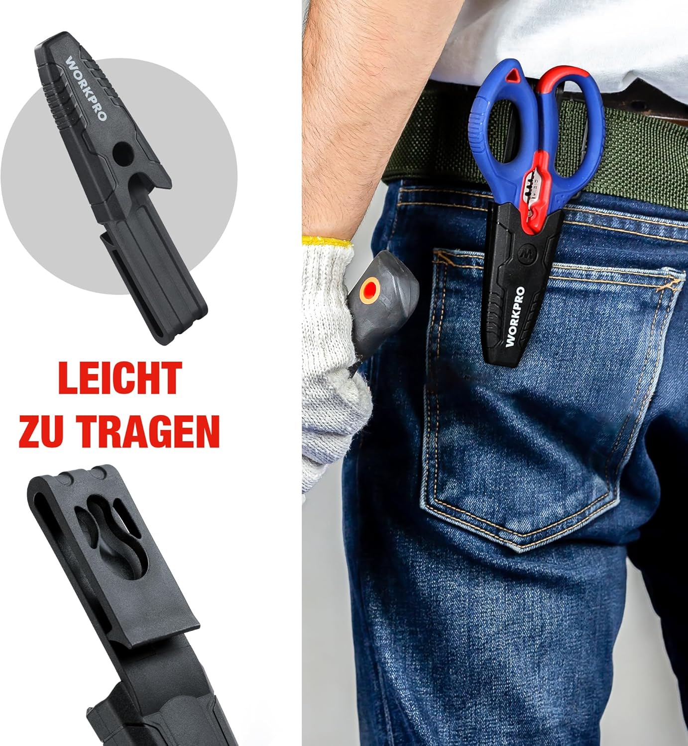WORKPRO Elektrikerschere, Kabelschere, Universalschere, Multischere mit Abisolierzange, multifunktionale Edelstahlschere mit Gürtelclip, 163 mm, Universalschere – Bild 4