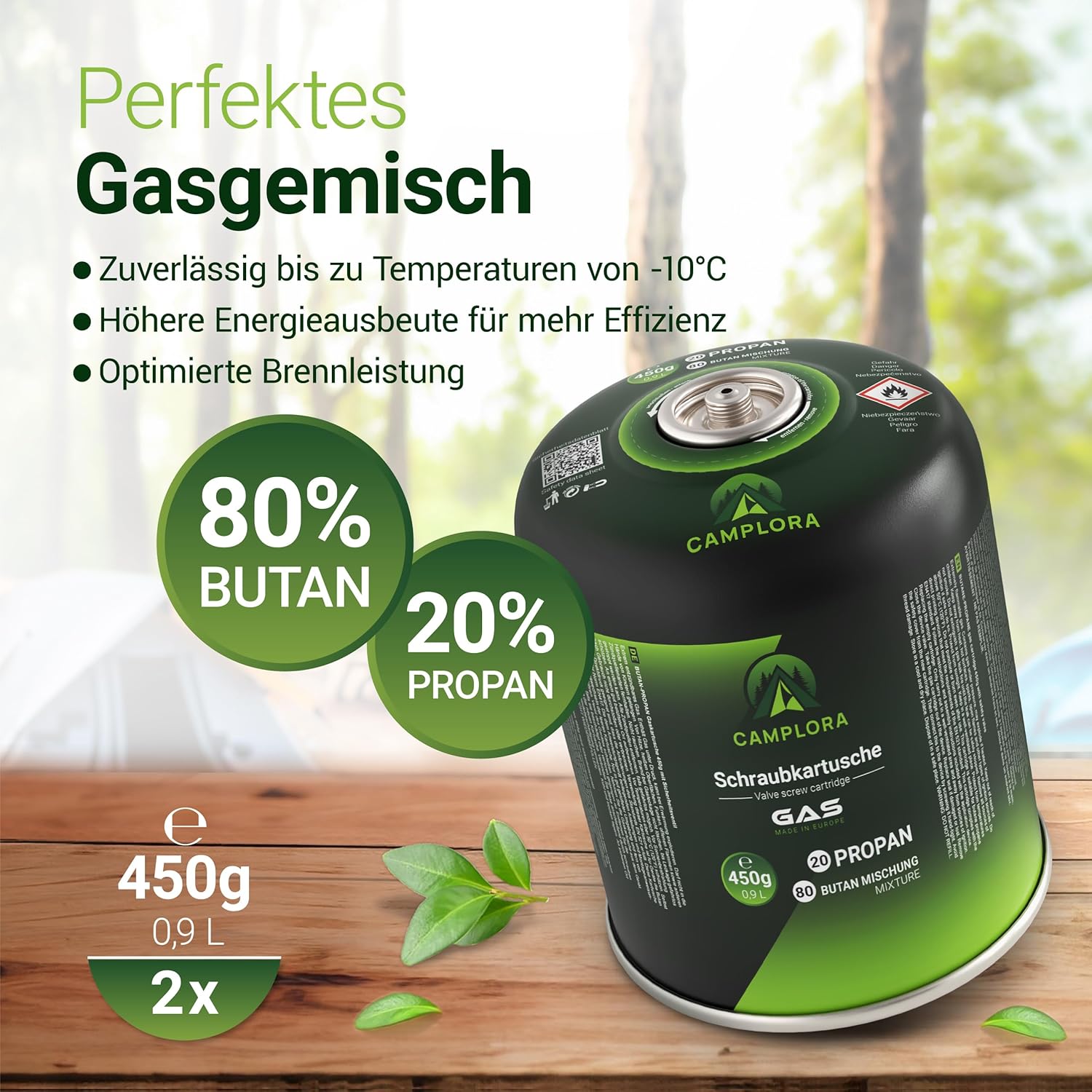 CAMPLORA 2 x 450 g Gaskartuschen passend für Weber Gasgrill Q100/1000 Serie, Propangas & Butangas, Schraubkartusche mit Gewinde für Campingkocher Gaskartuschen Schraubventil Gasflaschen Butan – Bild 2