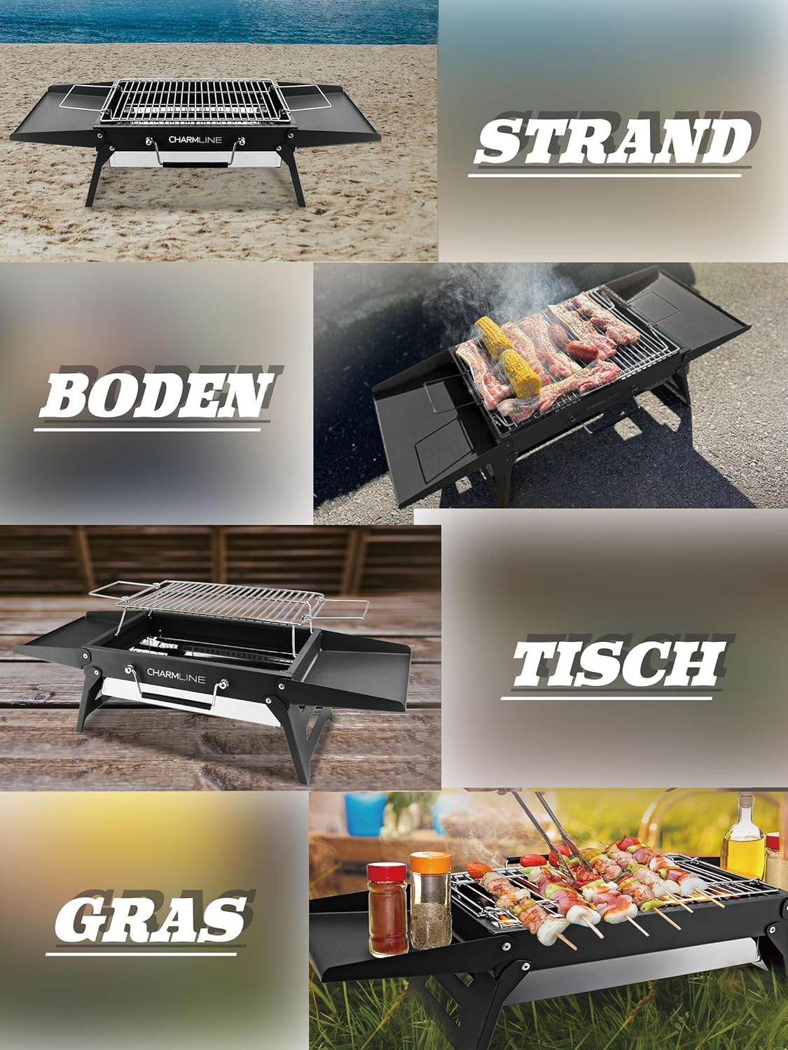 Charmline 34 x 23 cm faltbarer tragbarer Holzkohlegrill, kleiner Camping-Grill, Holzkohle, Picknick-Grill, BBQ-Grill für den Außenbereich, geeignet für Gärten, Strände, Rasenflächen und Tischplatten, schwarz – Bild 7