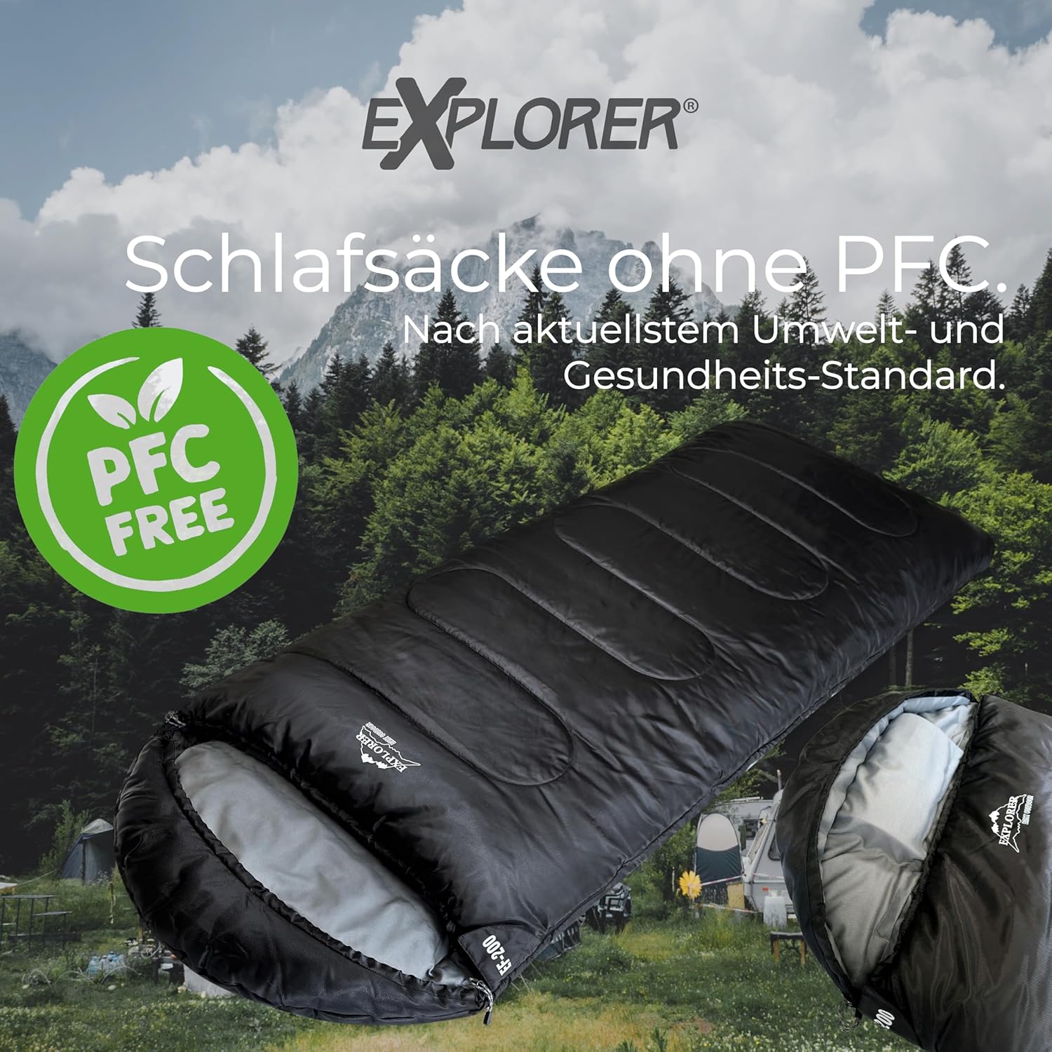 EXPLORER® EF-200 XXL Deckenschlafsack -18°C + 3°C (400 GSM) Schlafsack Gästedecke 3-4 Jahreszeiten 220 x 80 cm Winter Erwachsene Ideal für Outdoor, Camping, Trekking, Festival und Reisen PFC-frei – Bild 7