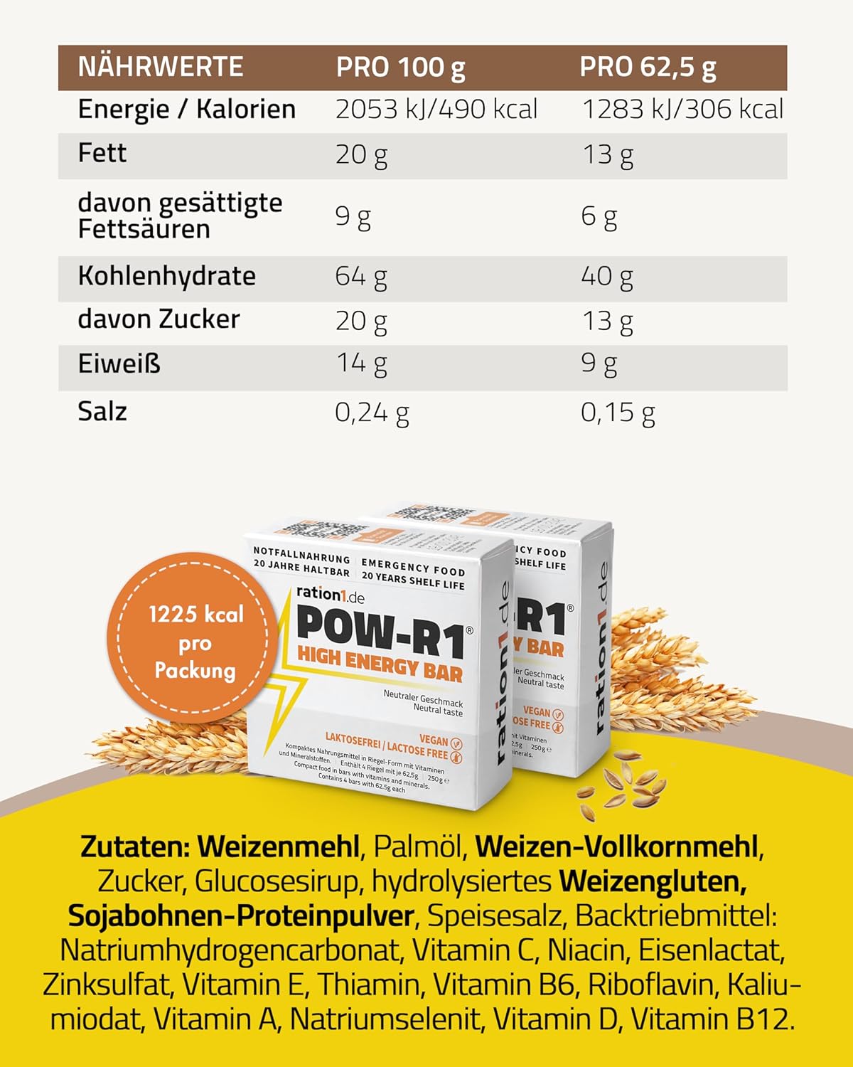 ration1 High Energy Bar, 48 x POW-R1 Energieriegel, 250 g, 4 einzeln verpackte Energieriegel pro Packung, Notfallnahrung, langlebig, Trekkingnahrung, Survival-Pack, 20 Jahre haltbar, Outdoor, Wandern – Bild 5