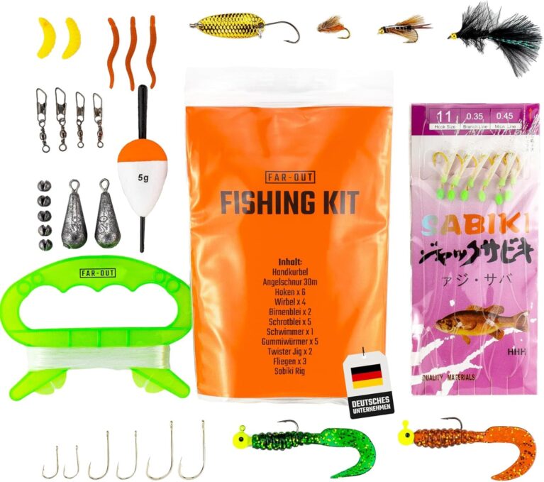 FAR-OUT Survival-Angelset, Outdoor-Bushcraft-Mini-Angelset, kompaktes Survival-Angelset