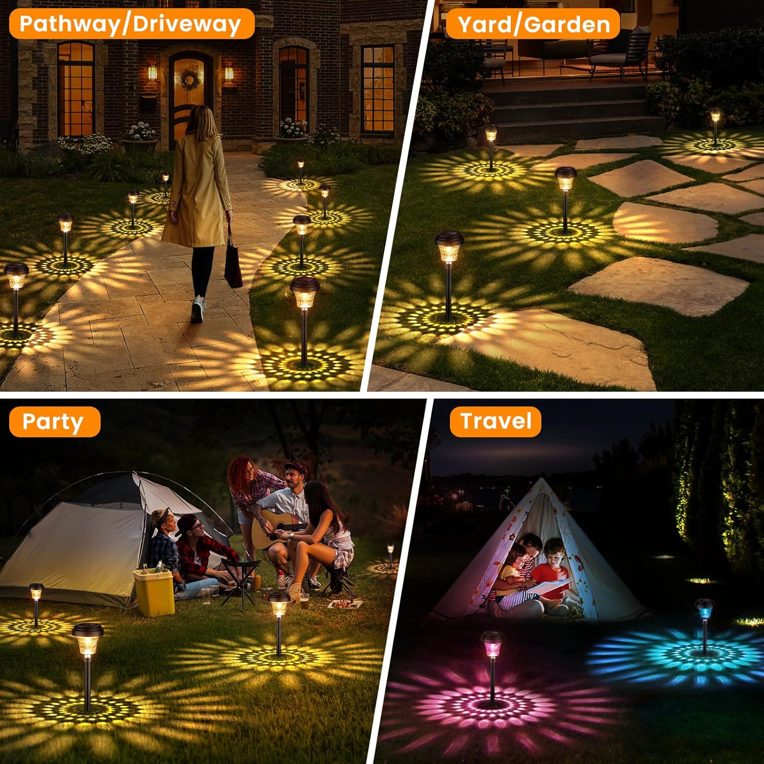 Solarleuchten für den Garten im Freien, 8 Stück, Solarleuchten für den Garten mit warmem Licht und 7 RGB-Farbwechsel, IP65 wasserdicht, automatisches Ein-/Ausschalten, LED-Gartenleuchten, Solar-Wegeleuchten für die Gartendekoration im Freien – Bild 6