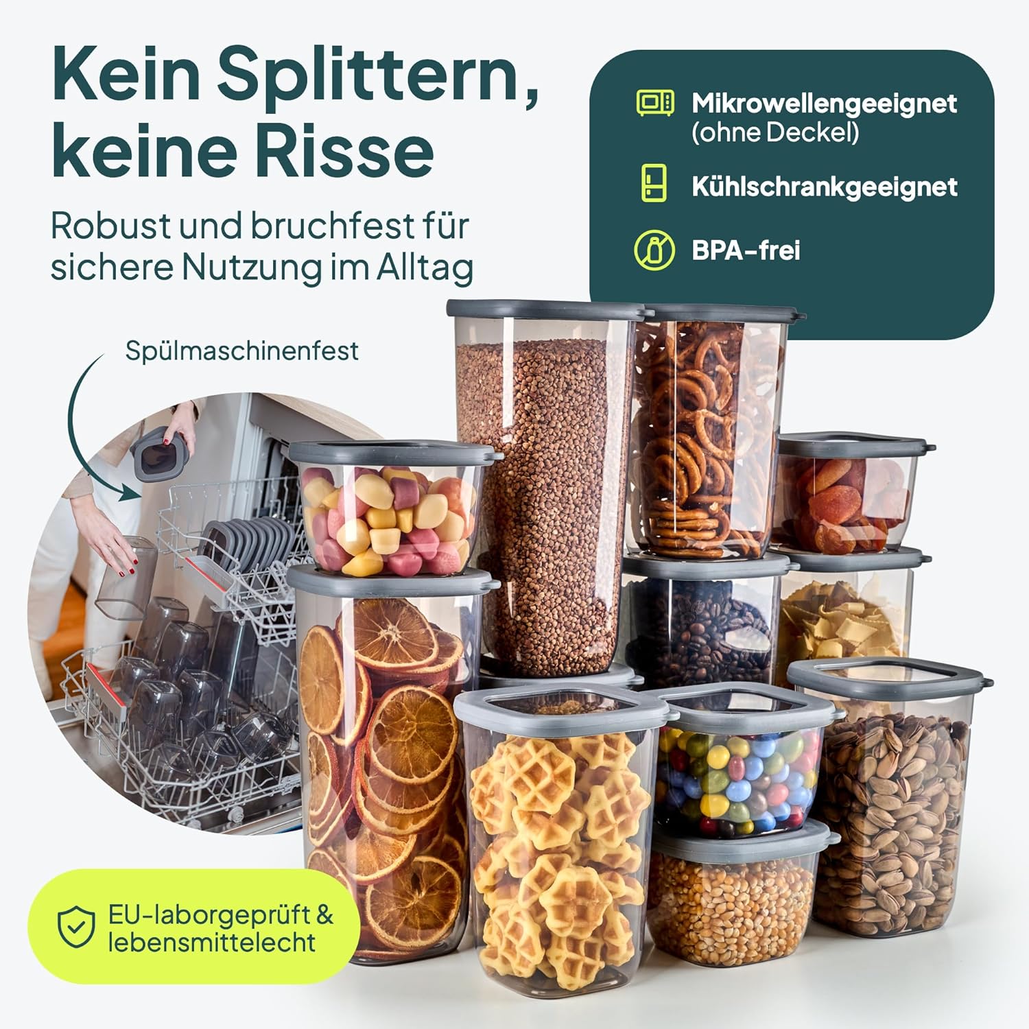 uandu Vorratsdosen mit Deckel, luftdicht – Set mit 12 Vorratsbehältern, BPA-frei, Küchen-Vorratsdosen für Müsli, Mehl und Zucker, mit Etiketten – Bild 4