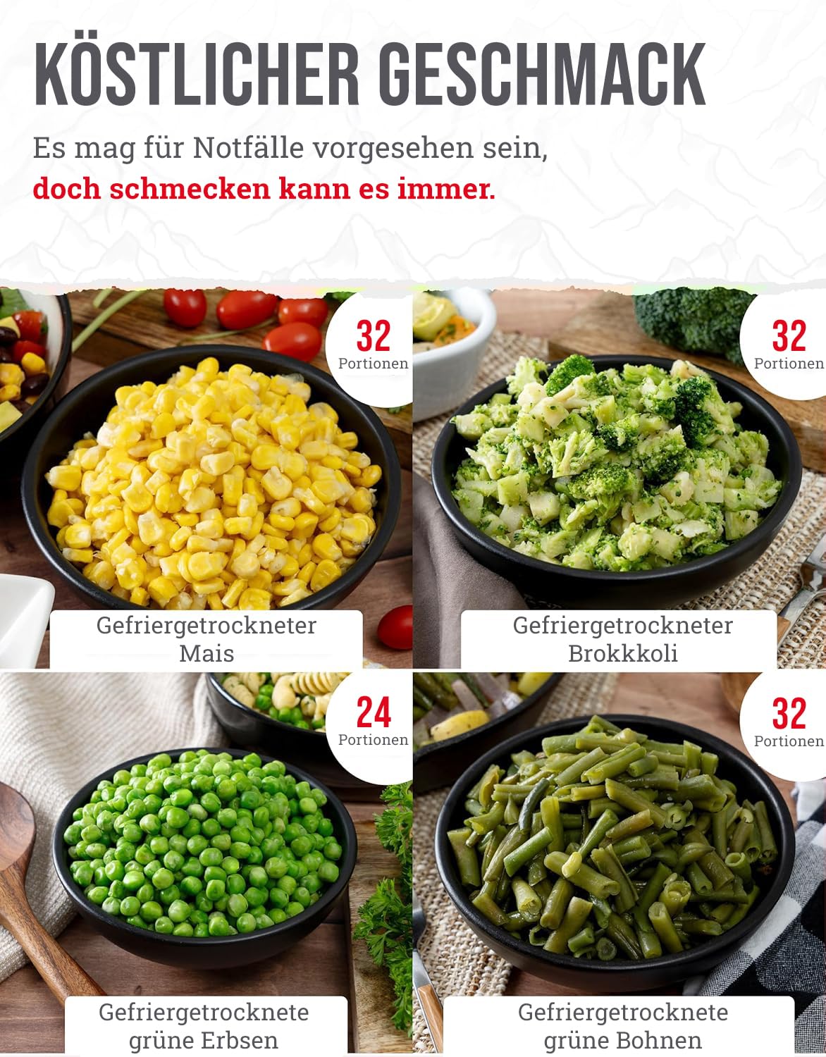 ReadyWise, 120 Portionen, Gemüseeimer, Brokkoli, Zuckermais, grüne Bohnen, Erbsen, gefriergetrocknet, bis zu 25 Jahre haltbar, Notfallnahrung – Bild 6