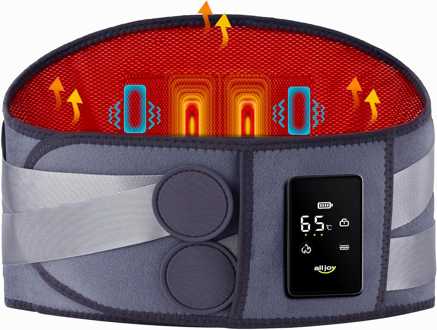 ALLJOY 170 cm Wärmegürtel Rückenheizkissen Kabelloses Massagegerät 5000 mAh Heizkissen mit automatischer Abschaltung Wärmekissen für Rücken mit 5 Massagemodi 3 Wärmestufen Geschenke für Männer Frauen