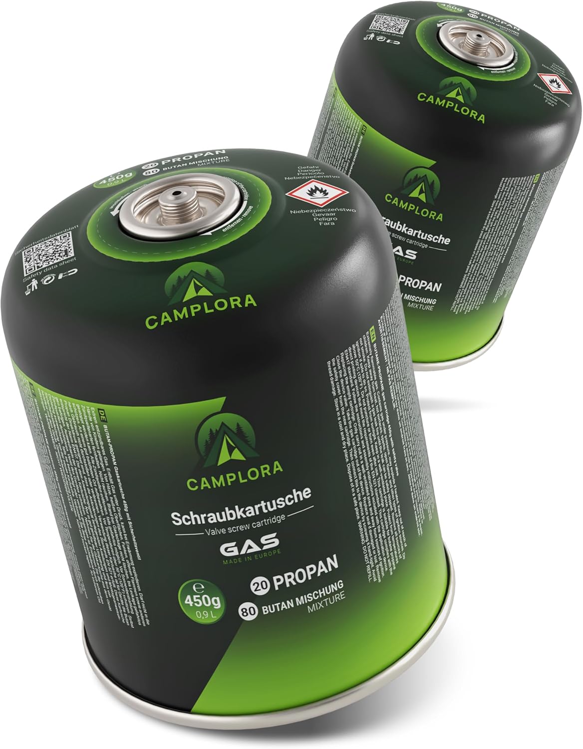 CAMPLORA 2 x 450 g Gaskartuschen passend für Weber Gasgrill Q100/1000 Serie, Propangas & Butangas, Schraubkartusche mit Gewinde für Campingkocher Gaskartuschen Schraubventil Gasflaschen Butan