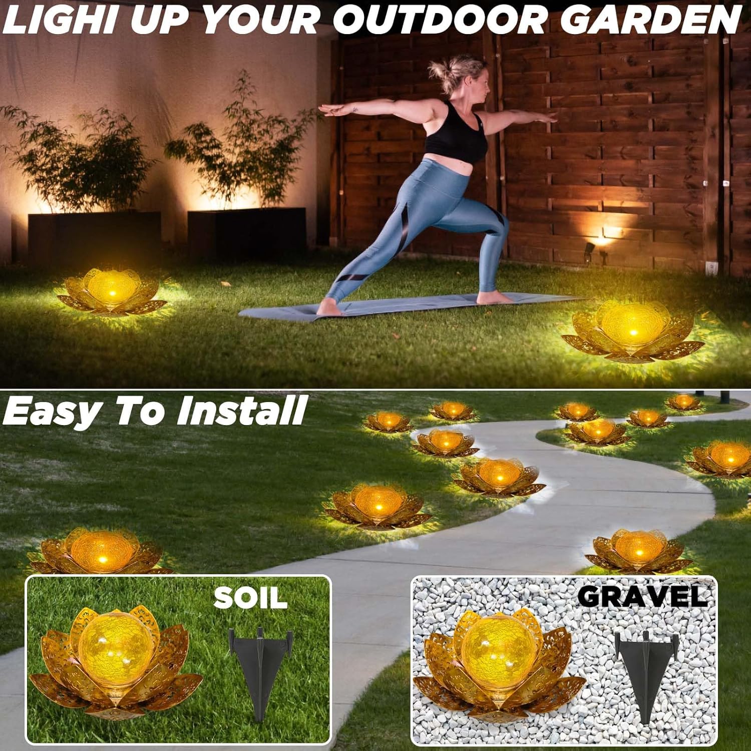 Solarleuchten für den Außenbereich, Solar-Lotus-Gartendekoration, Solar-Bodenleuchte für den Garten, warmes Licht, Gartenleuchten für die Terrassendekoration im Freien, LED-Solarleuchten, wasserdichte Metall-Solarlaterne – Bild 5