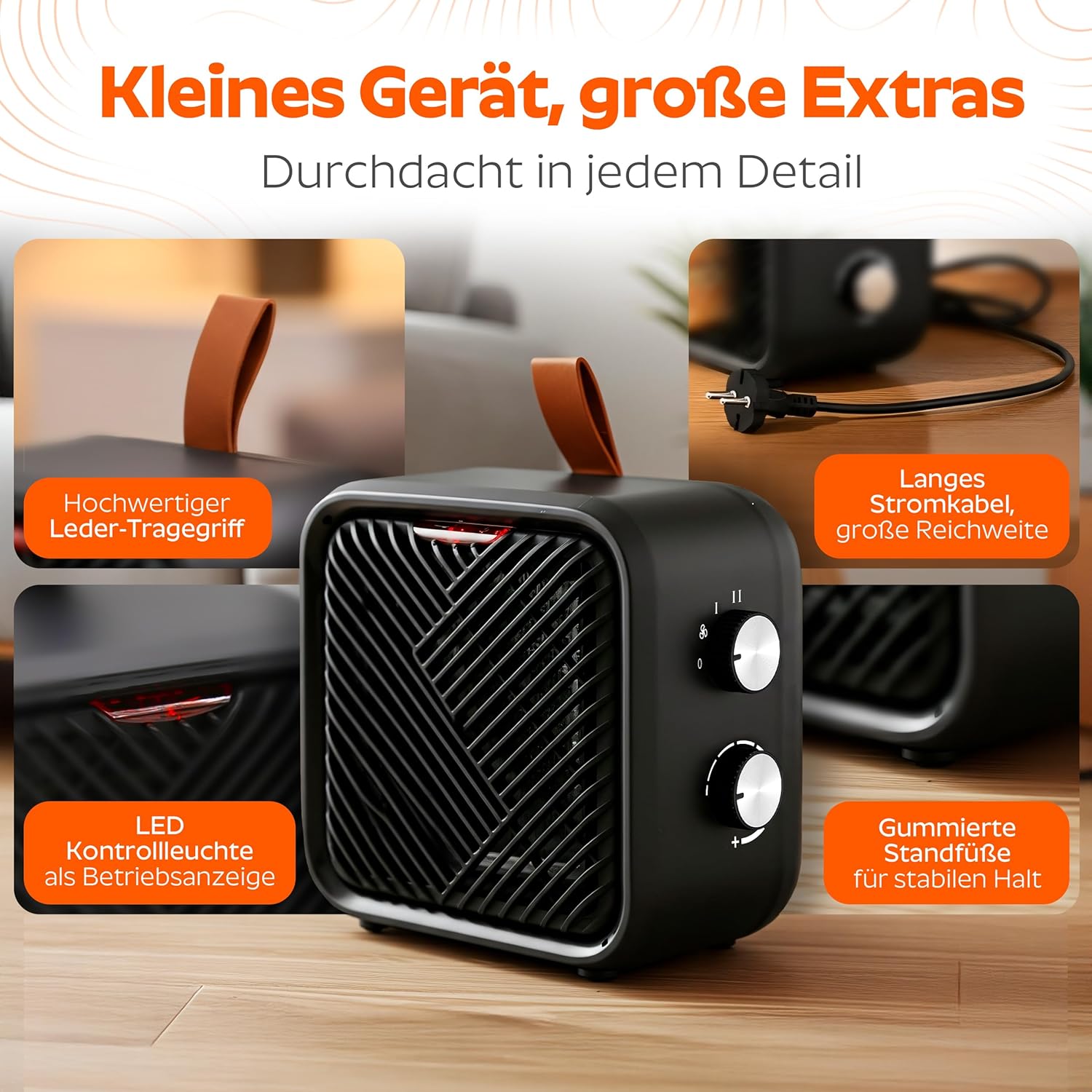 ONBEST 3-in-1-Keramik-Elektroheizlüfter – Elektroheizung, kleiner und leiser Heizlüfter mit Thermostat (1000/1500 W + 4 W Lüfter), energiesparende elektrische Heizung/Heizlüfter für den Innenbereich – Bild 8