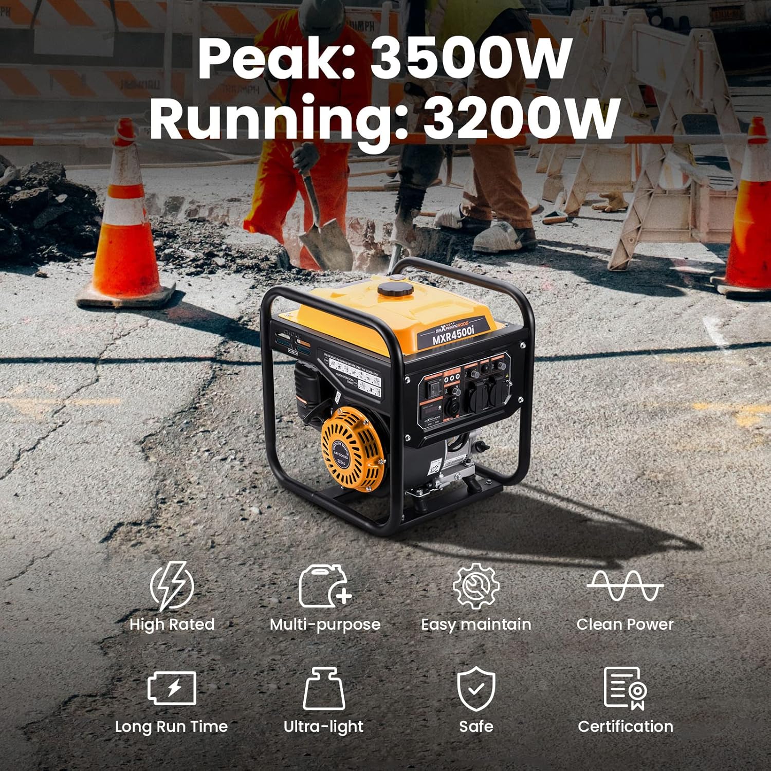 maXpeedingrods 3500W Inverter Stromerzeuger Benzin mit Zwei 230V Steckdosen, Offener Inverter Generator als Notstromaggregat Hausversorgung für Garage, Werkstatt, Baustelle – Bild 2