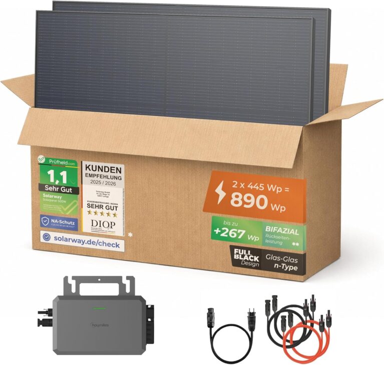 Solarway® 880W Balkonkraftwerk 800W Komplettsteckdose - Neuester 800 Watt Wechselrichter - Solaranlage Komplettset - 440W bifaziale Solarmodule & Envertech & Zubehör