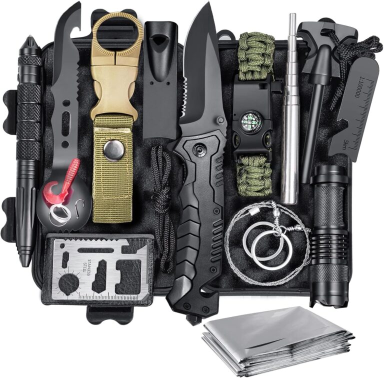 Survival-Kit, Notfall-Überlebensausrüstung mit Camping-Zubehör, Survival-Outdoor-Ausrüstung mit Fackel-Feuerstein für Camping, Abenteuer, Wandern, personalisierte Geschenke für Vater, Männer, Papa