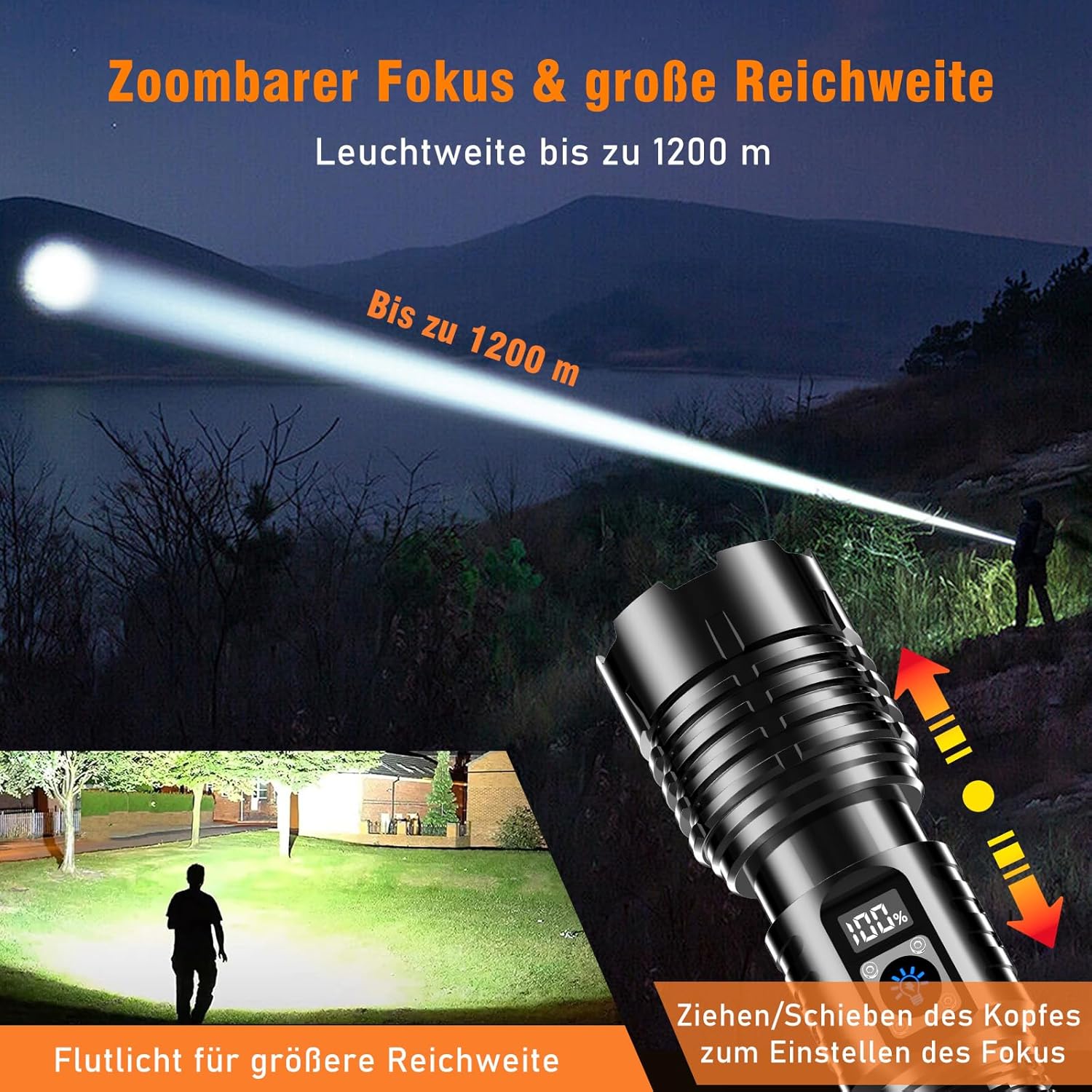 Shadowhawk XHM77.2 LED-Taschenlampe, wiederaufladbar, extrem hell, 500.000 Lumen, Taschenlampen, batteriebetrieben, USB, taktische Taschenlampe, starke wasserdichte Taschenlampe für Outdoor-Notfälle, Camping – Bild 7