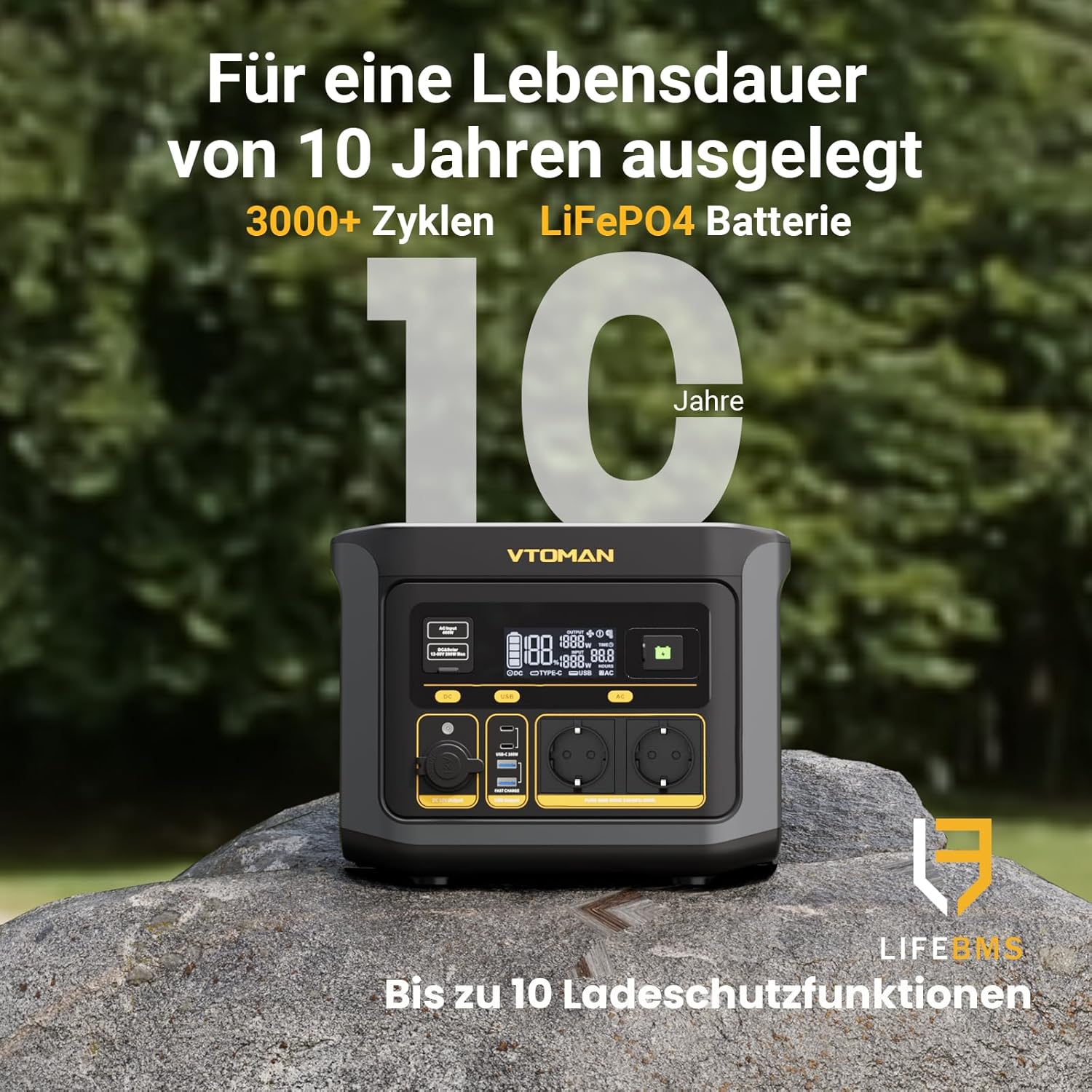 VTOMAN FlashSpeed 600 Tragbares Kraftwerk 600 W (Spitze 1200 W) – 499 Wh Solargenerator LiFePO4-Stromgenerator, mobiler Stromspeicher, 100 W USB-C, 60 Min. Schnellladung 0–80 % für Camping, Angeln, Wohnmobil – Bild 3