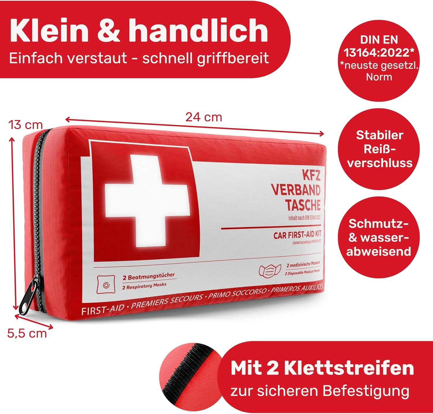 KFZ-Verbandstasche nach aktueller Norm 2026 inkl. Lüftungstücher – KFZ-Verbandkasten europaweit einsetzbar – Verbandskasten DIN 13164:2022 (StVO konform) – Bild 6