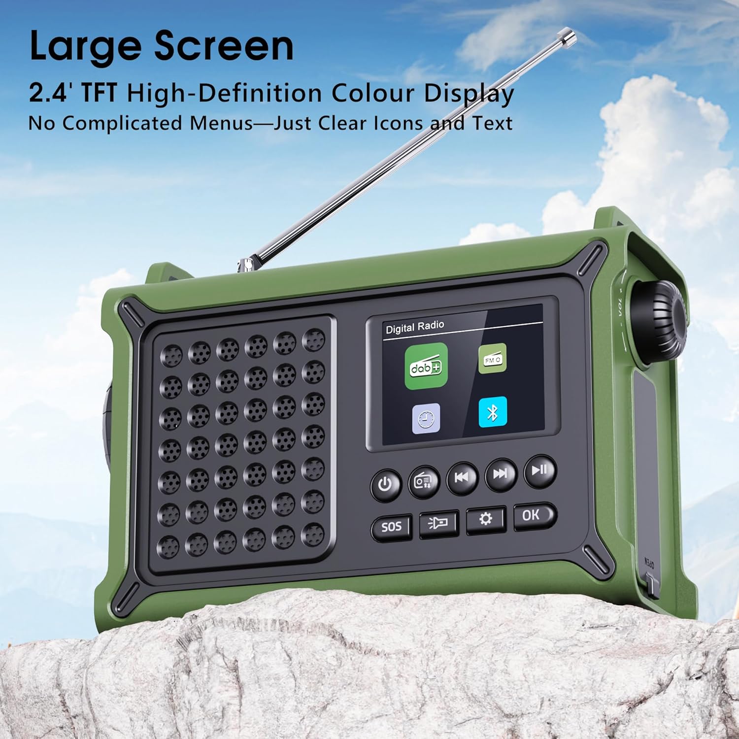 Kurbelradio DAB/DAB+/FM mit 12000 mAh Akku, Notfallradio mit 8500 mm² Solarpanel, Handkurbel-Blackout-Notfallausrüstung, Digitalradio mit Bluetooth 5.0, Taschenlampe & Leselampe für Outdoor, Camping – Bild 4