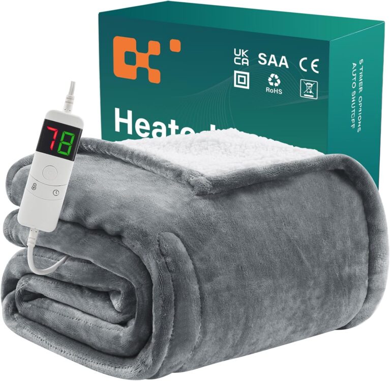 BOMOVA Heizdecke mit Abschaltautomatik, Kuscheldecke Flauschige Weihnachten, 10 Heizstufen und 5-Stunden-Timer für Zuhause, Geschenke für Frauen, Weihnachtsdekoration fürs Bett, Couchdecke, 130 x 180 cm, Grau