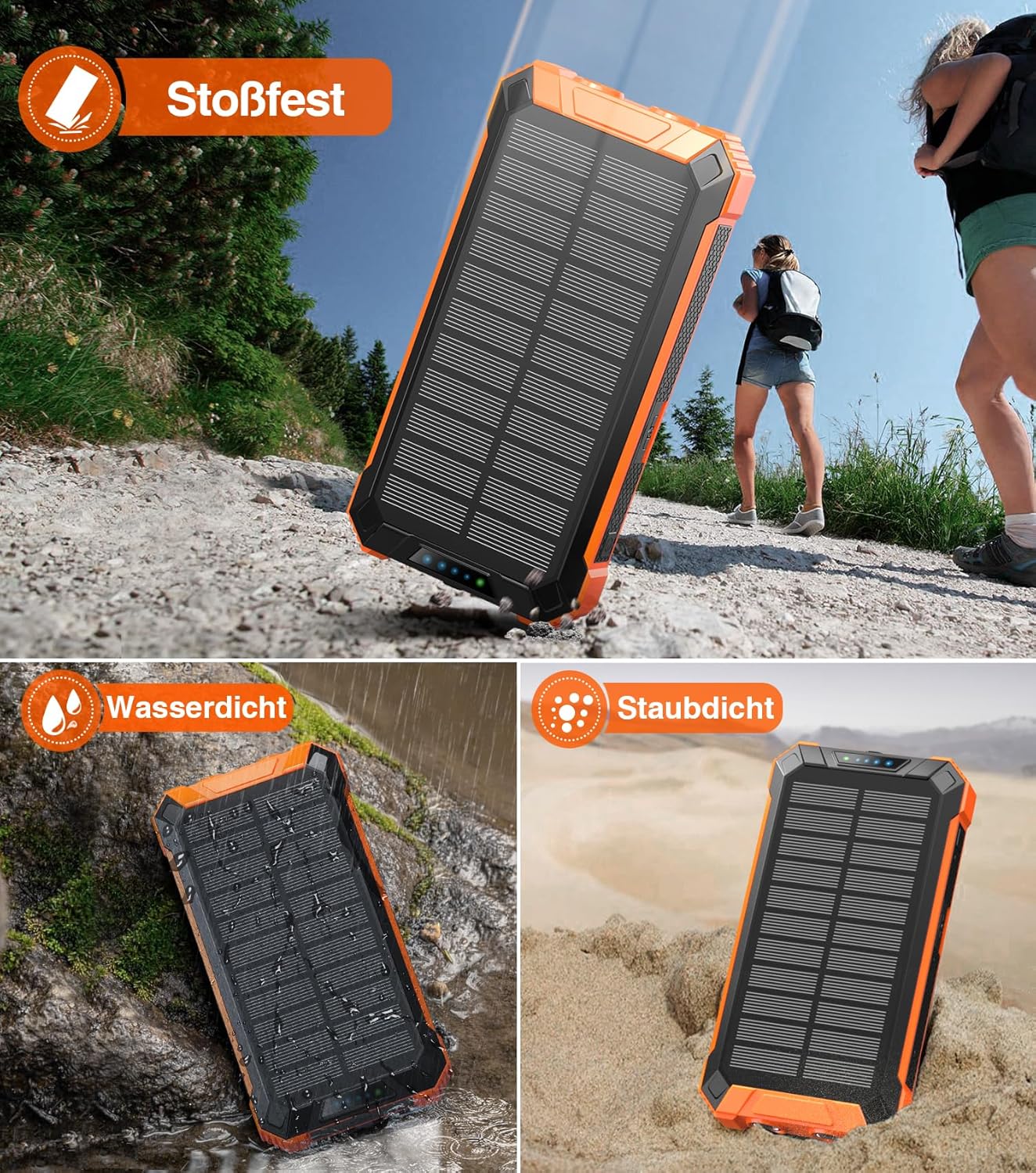 GOODaaa Solar Power Bank 26800mAh 15W Schnellladung, Wireless Powerbank mit 6 Ausgängen und 4 Eingängen, Solarladegerät mit integrierter Taschenlampe und Karabinerhaken für Camping und Outdoor – Bild 6