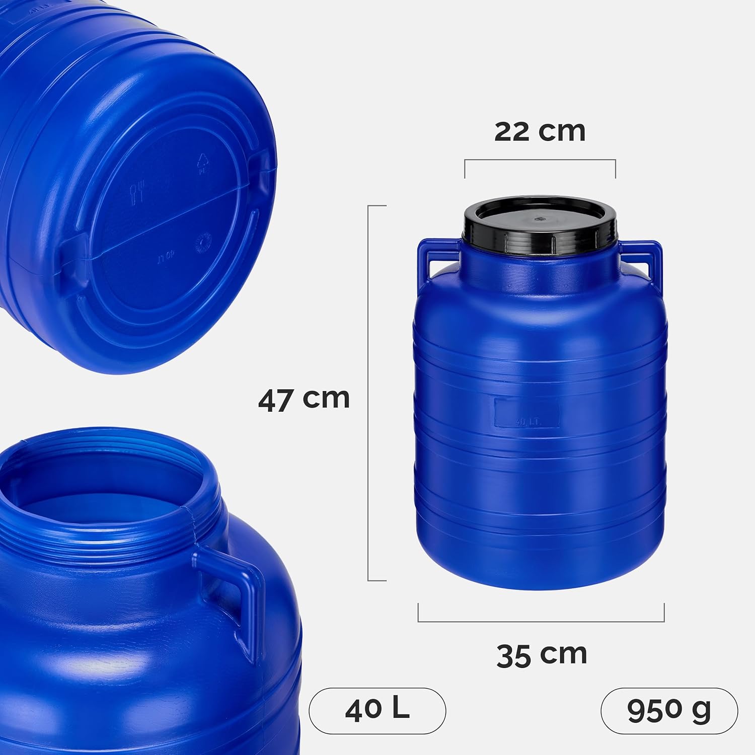 Garronda 40 Liter Weithalsfass aus BPA-freiem Futterfass, Universalfass, Futtertonne, Regentonne für den Garten, Regentonne mit Deckel, Regenwassertonne für den Garten, Wassertonne GD-0078, Blau – Bild 2