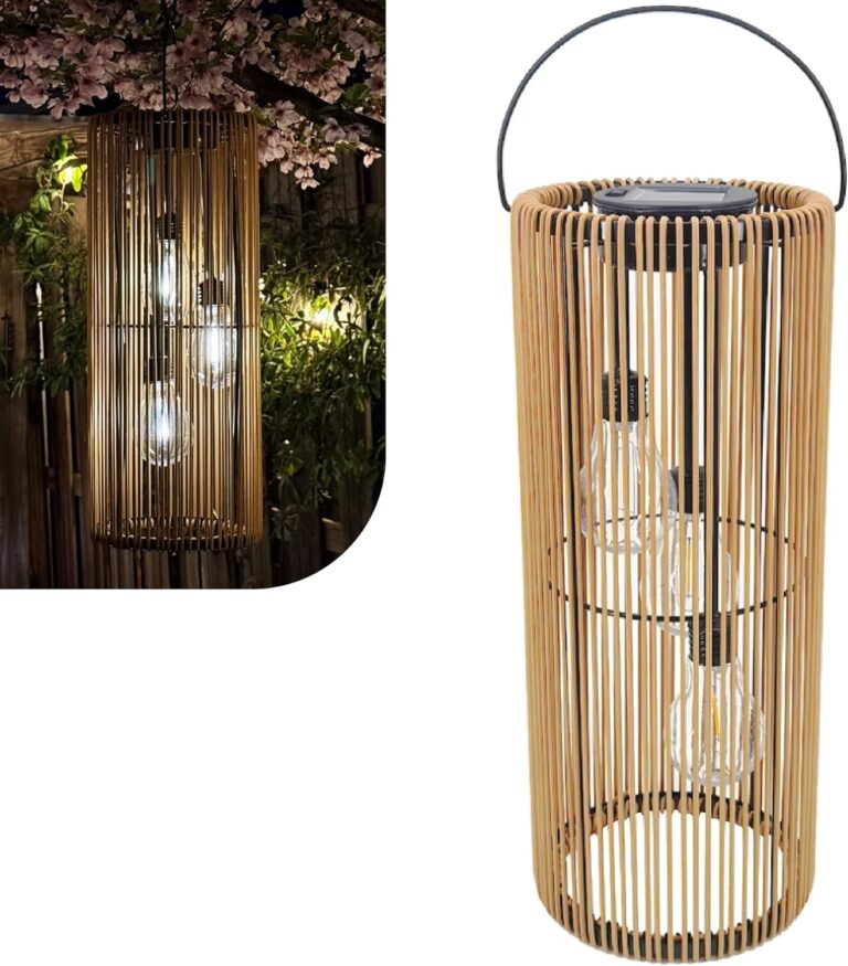 Gadgy Solar-Laterne in Rattan-Optik für den Außenbereich – hängend oder als Tischlampe – dekorative Solarleuchte für Terrasse und Balkon – LED-Gartenbeleuchtung für den Außenbereich