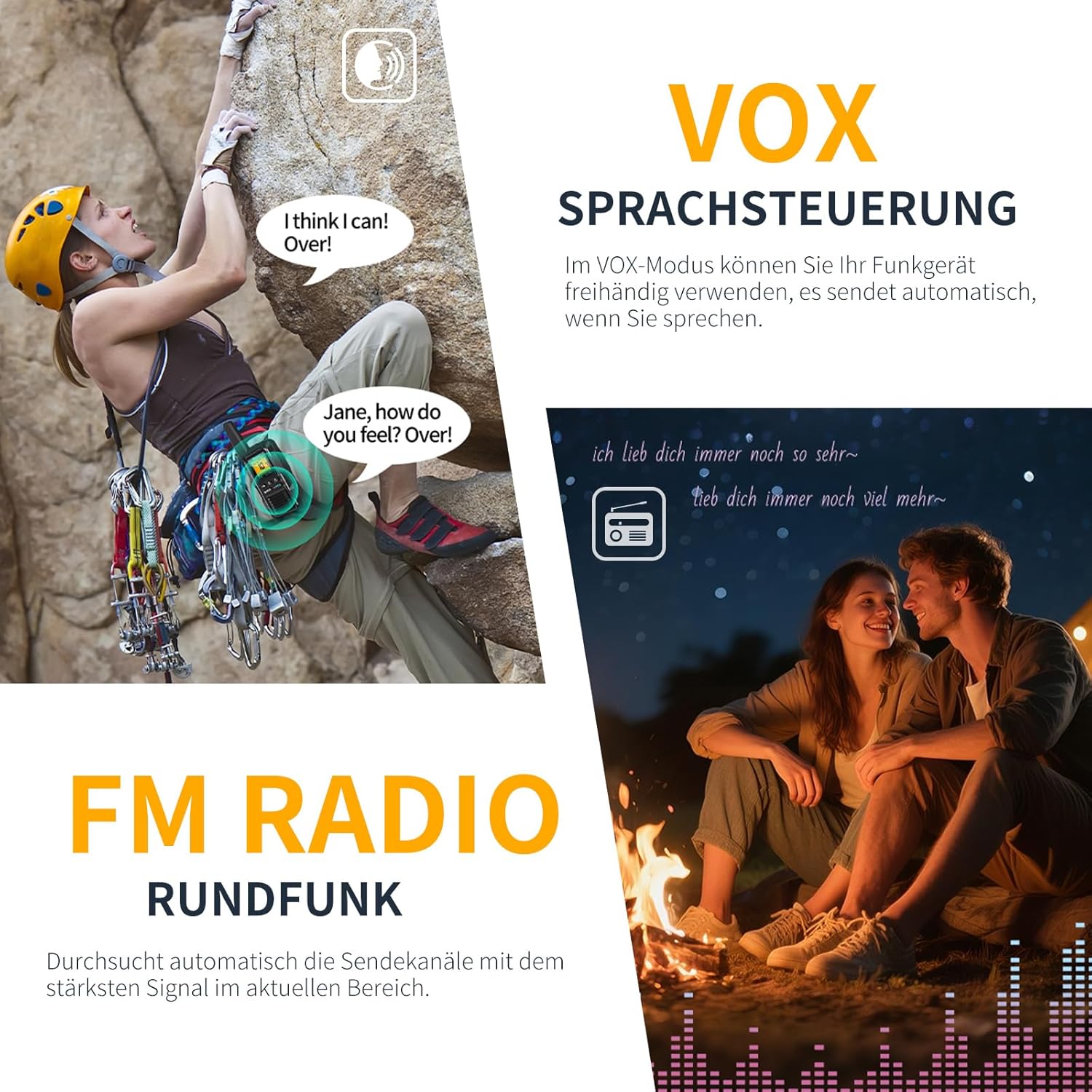 Gaswei G2Pro Professionelle Walkie-Talkies für Erwachsene (IP67 wasserdicht & schwimmfähig), Langstreckenradio mit Doppel-PTT, VOX, SOS-Alarm, UKW-Radio + Akku für den Außenbereich, 2er-Set in Schwarz – Bild 9