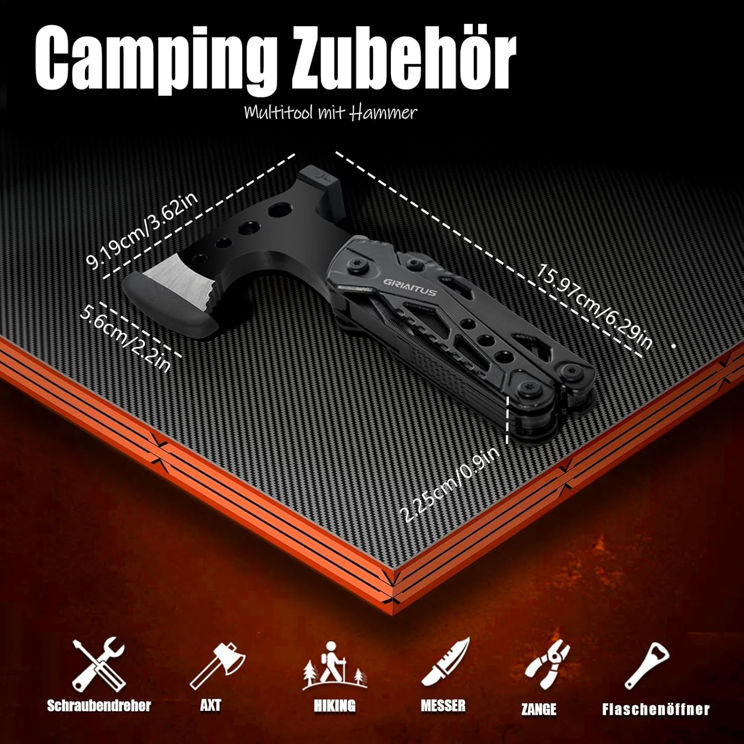 Geschenke für Männer, 16-in-1-Multitool, Camping-Zubehör, Geschenk, Vatertag, Männergeschenke, Überlebens-Gadgets mit Axt, Hammer, Zange, Säge, Schraubendreher, Flaschenöffner, Pfeife – Bild 3