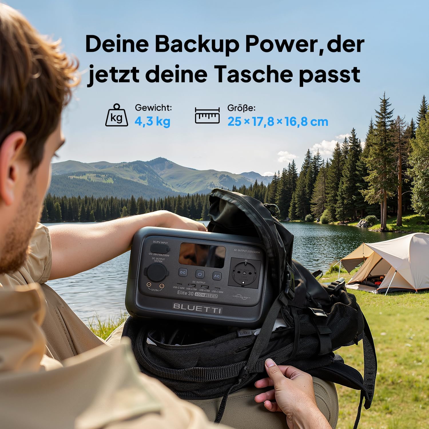 BLUETTI Elite 30 V2 Tragbares Kraftwerk, 288 Wh LFP-Akku, 600 W AC-Ausgang (Power Lifting 1500 W), 0–100 % in 70 Minuten, Solargenerator für Camping, Transporter, Stromausfälle (Solarpanel optional) – Bild 5