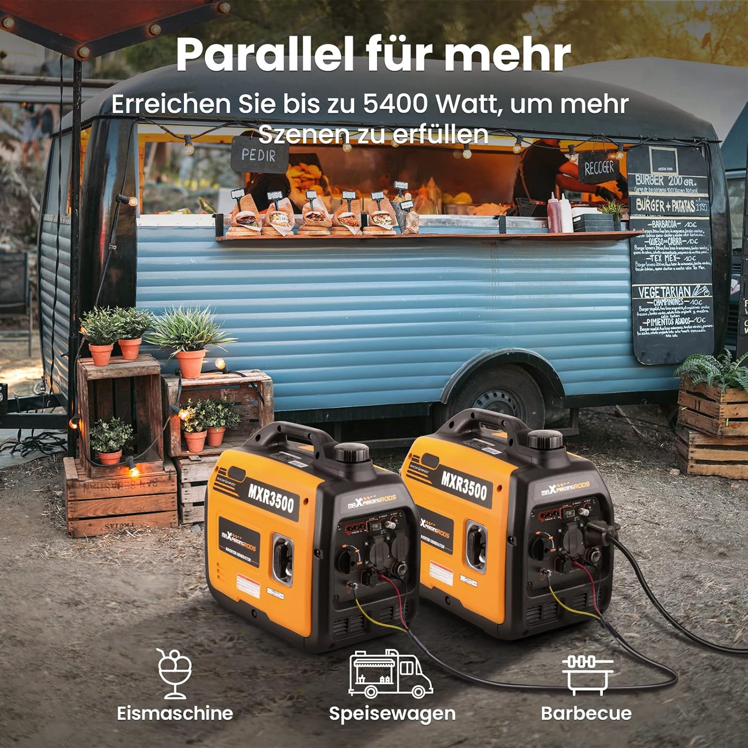 maXpeedingrods Inverter Stromerzeuger 3300W Stromerzeuger Benzin Super Leise 4-Takt mit USB und 230V Steckdosen Leichtgewichtig als Notstromgenerator Backup-Stromausfälle für Camping Wohnwagen Garage Baustelle – Bild 5
