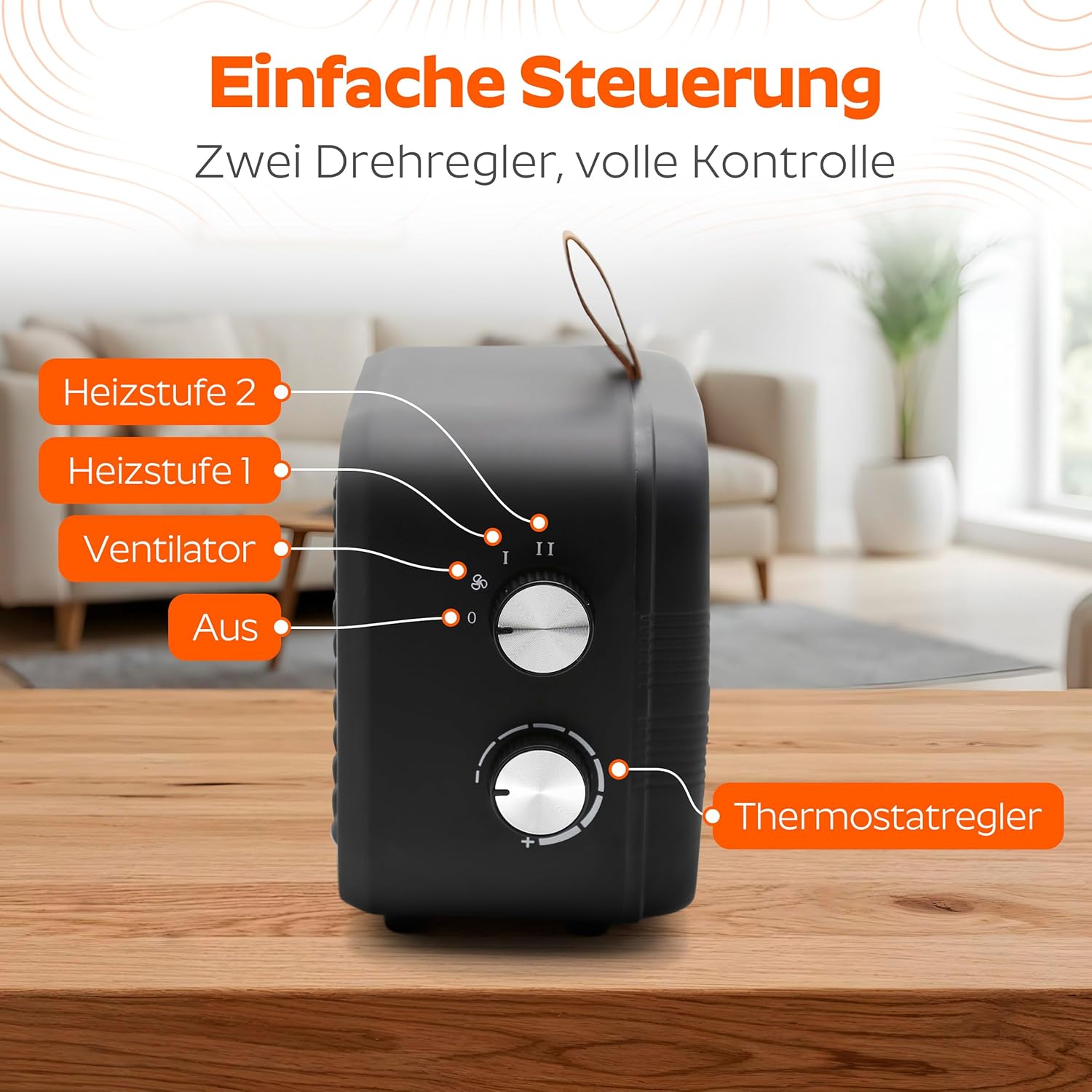 ONBEST 3-in-1-Keramik-Elektroheizlüfter – Elektroheizung, kleiner und leiser Heizlüfter mit Thermostat (1000/1500 W + 4 W Lüfter), energiesparende elektrische Heizung/Heizlüfter für den Innenbereich – Bild 7