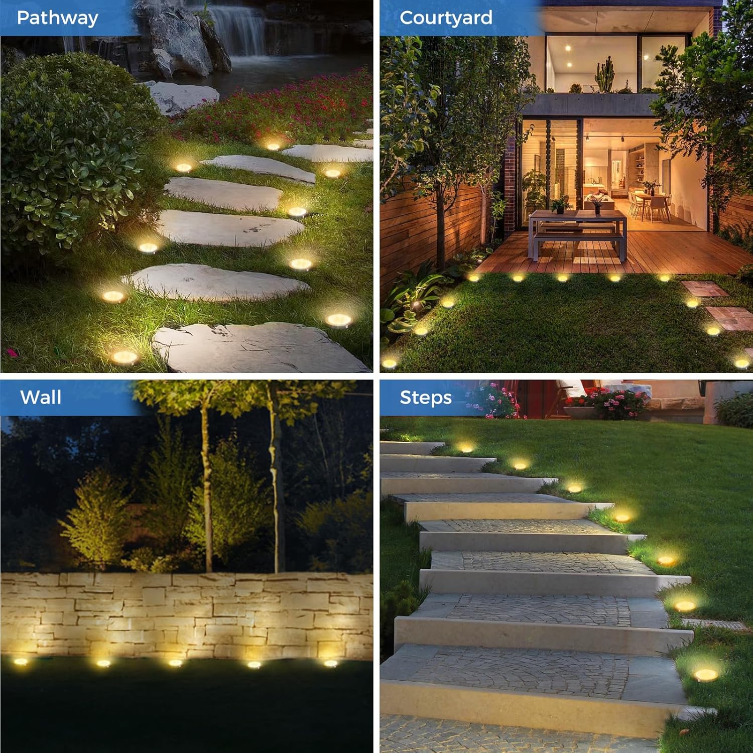 Peasur 6 Stück Solar-Bodenleuchten für den Außenbereich, 8 LED-Solarleuchten für den Außenbereich, Garten, wetterfeste Solarleuchten, Gartenbeleuchtung für Boden, Weg, Rasen, Gehweg, Warmweiß – Bild 6