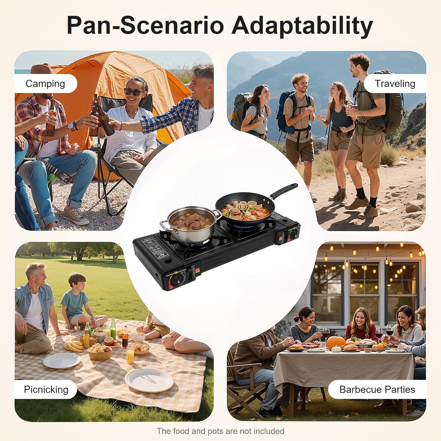 Gaskocher 2 Brenner 2 x 2500 W Gaskocher mit Grillplatte, Campingkocher 2 Brenner, Überdruckschutzventil, Campingkocher für Töpfe bis 34 cm – Bild 9
