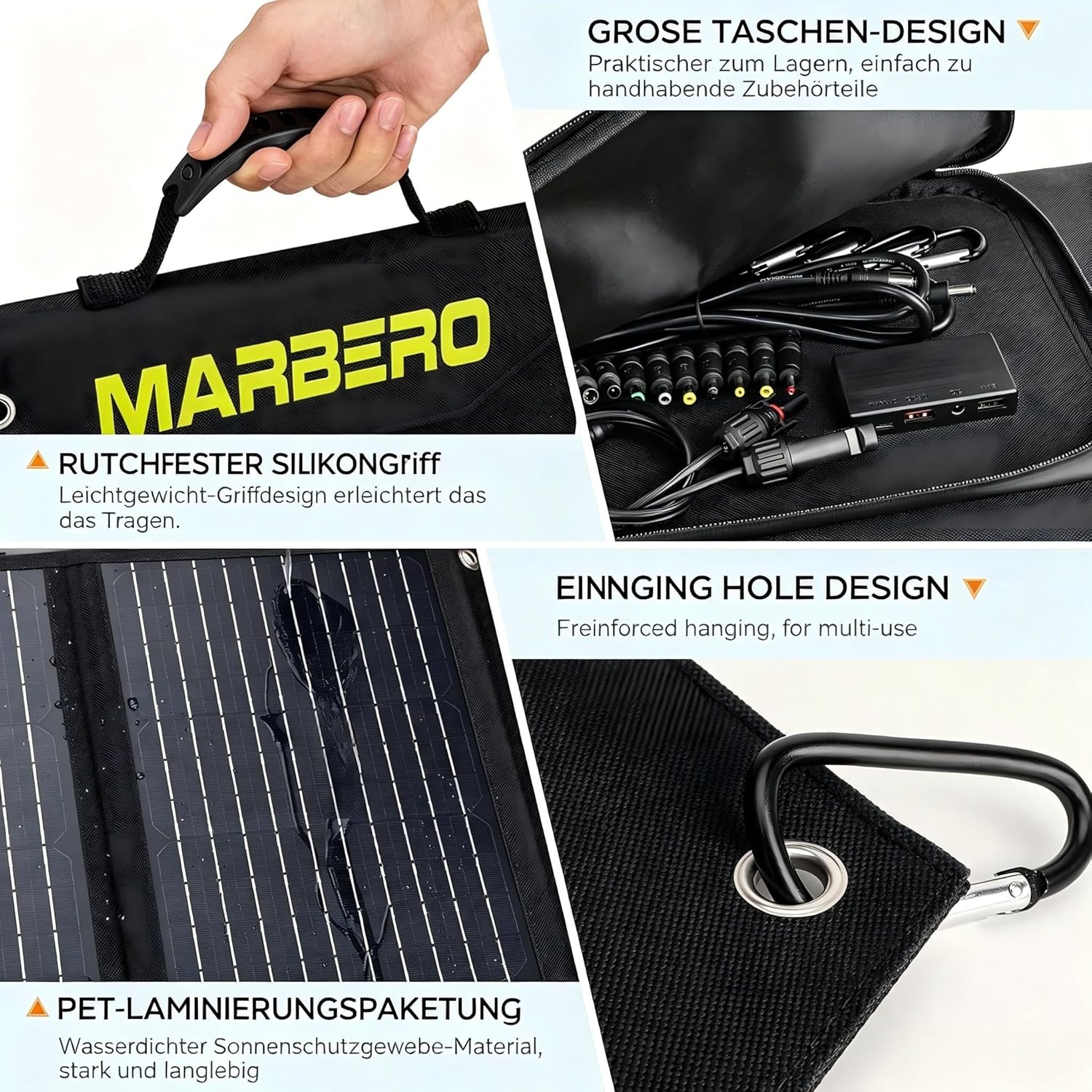 MARBERO faltbares Solarpanel 30 W 16,5 V, kompaktes und leichtes Solarladegerät mit QC3.0 USB, Typ-C und DC-Ausgang – ideal für Smartphone, Tablet, Powerbank, Camping, Wandern, Outdoor – Bild 7