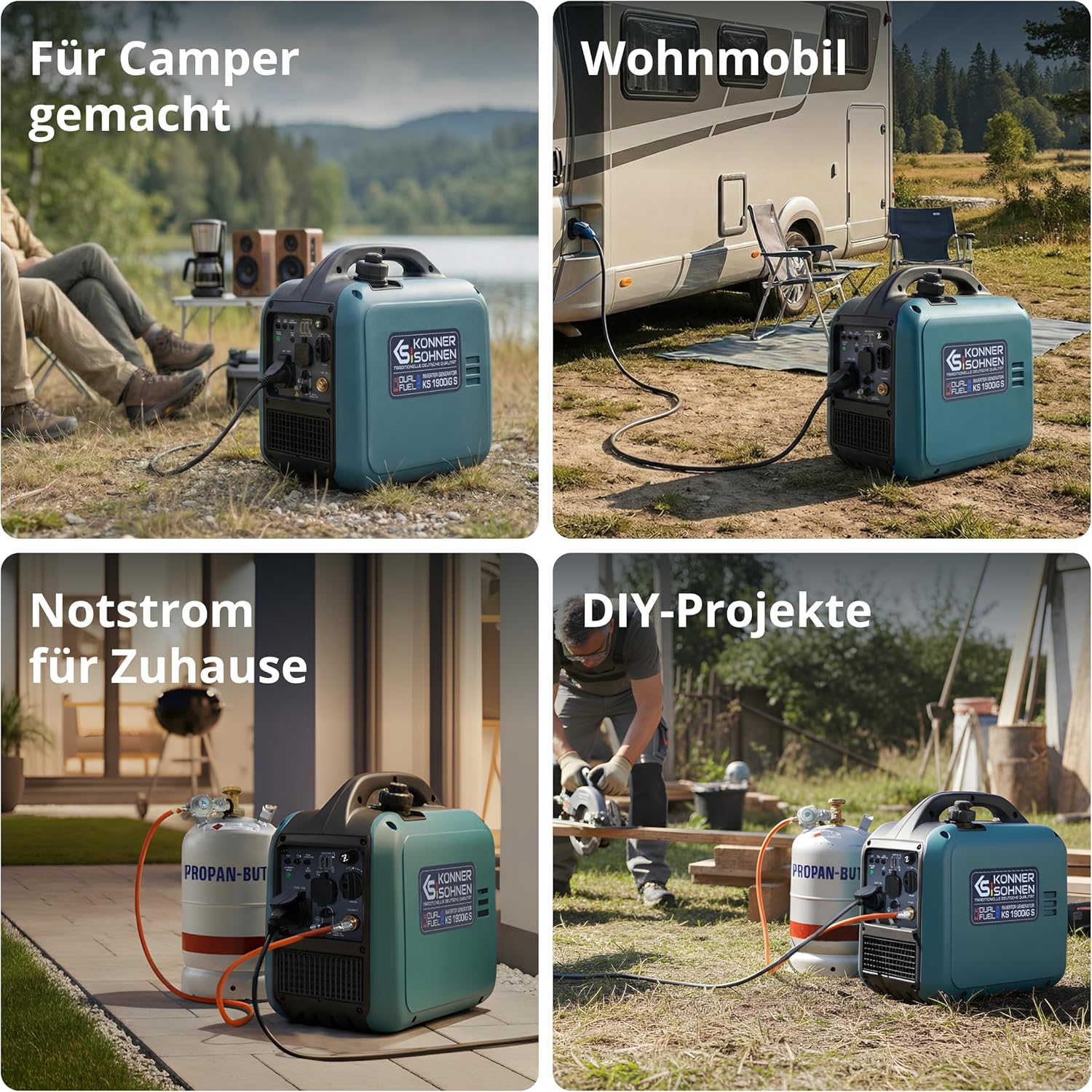 Könner & Söhnen KS 1900iG S Inverter Stromerzeuger, 2000 W Dual Fuel Generator (LPG/Benzin), Notstromaggregat leise, 17 kg, Ultraleicht, reine Sinuswelle, Eco-Modus, USB, Euro-5 – Bild 4