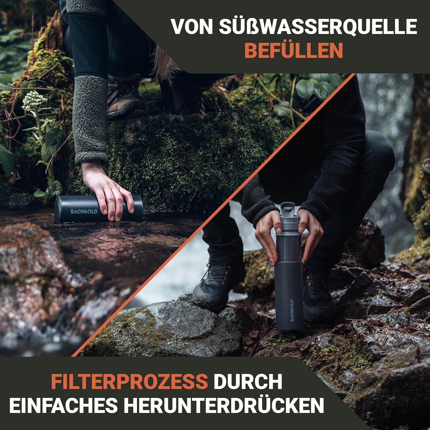 Bachgold Professionelle Wasserfilterflasche für den Außenbereich (500 ml), 1500 l Filterkapazität, entfernt 99,99 % der Bakterien, filtert Mikroplastik, Partikel und Chlor, verdunkelungs- und krisensicher (schwarz, 500 ml) – Bild 3