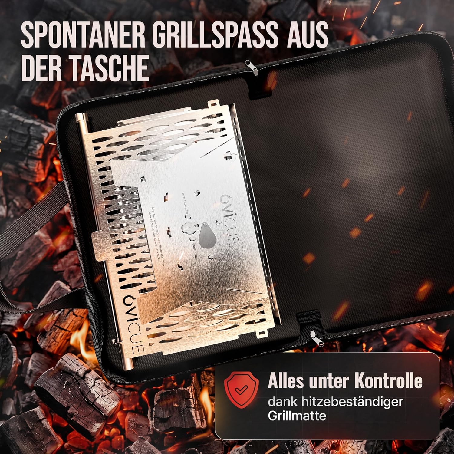 Grillen | Mobiler Plug-In-Gasgrill – Tragbarer Edelstahlgrill mit Plug-In-System – Gas- & Holzkohlebetrieb – inklusive Tragetasche – perfekt für Camping, Balkon, Garten & Outdoor – Campinggrill – Bild 4