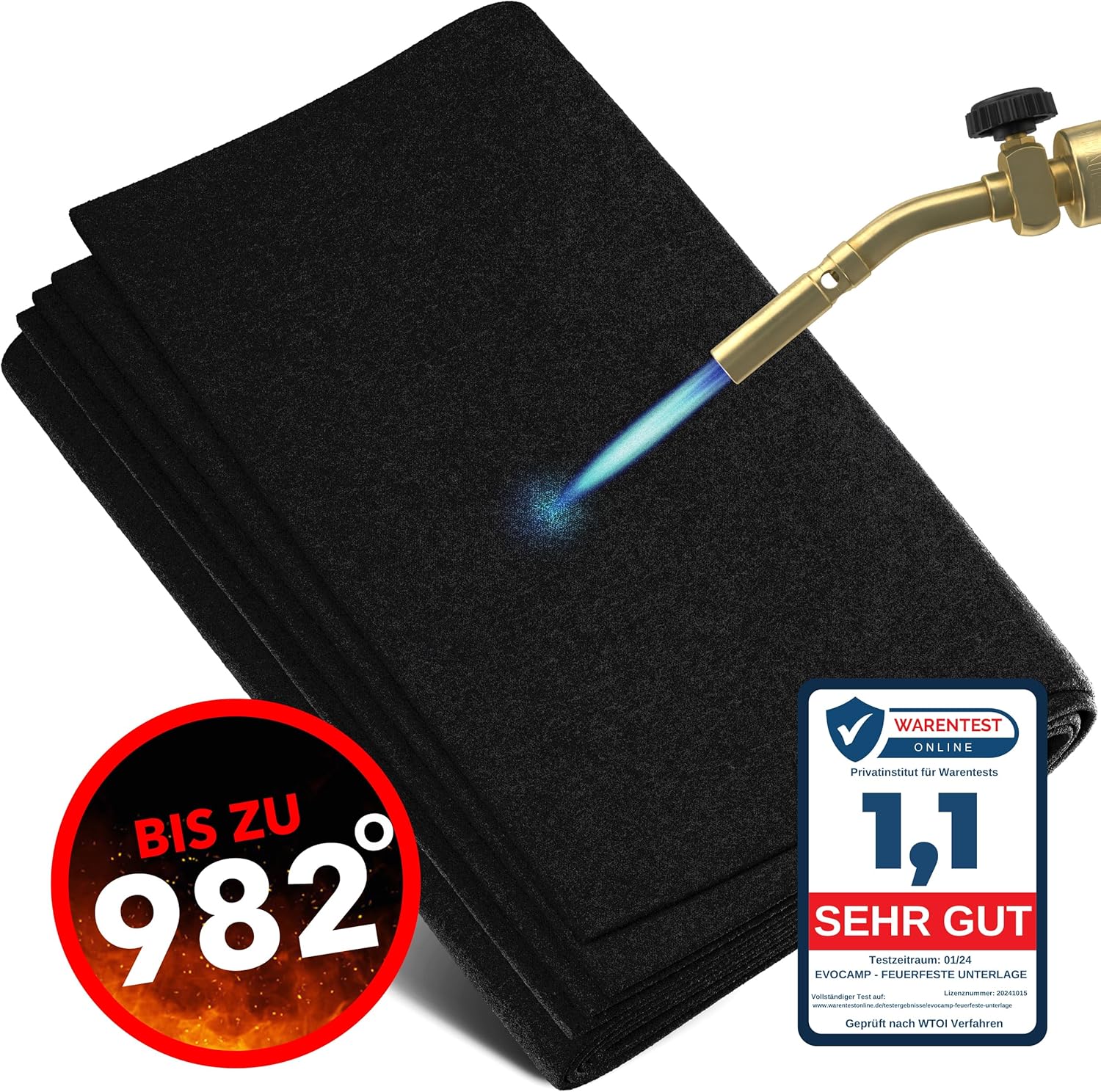 EVOCAMP Feuerfeste Unterlage, Hitzeschutzmatte, hitzebeständig bis 982 °C, Lötmatte als feuerfeste Matte für sicheren Brandschutz, Brandschutzmatte als ideale Brandschutzmatte (1 m x 1 m)