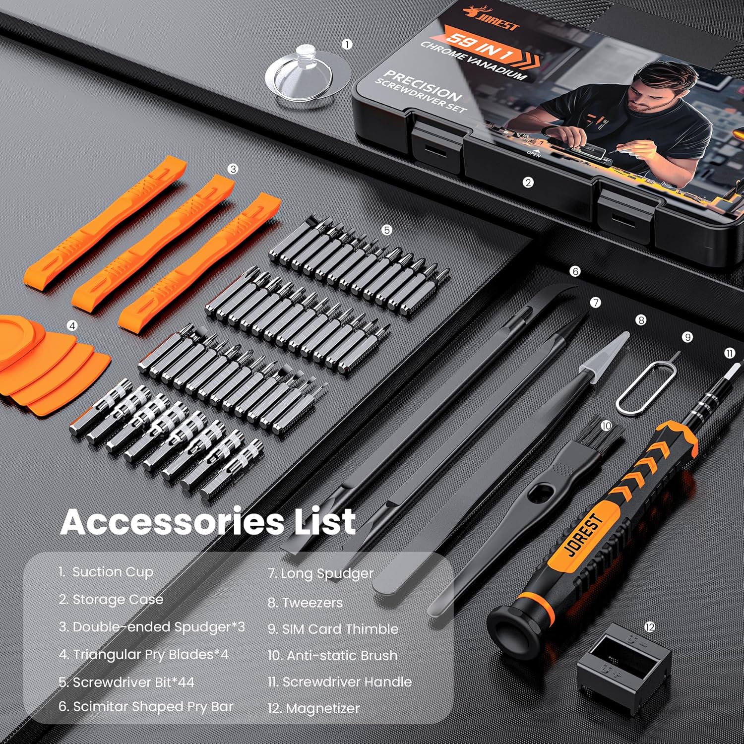 JOREST 59-teiliges Präzisionsmechanik-Schraubendreher-Set, Mini-Werkzeug mit Torx T5 T6 T8, T9, P5 usw., Reparaturset für iPhone, Laptop, MacBook, Computer, PC, iPad, Switch, PS4, Xbox, Brillen, Uhren usw – Bild 6