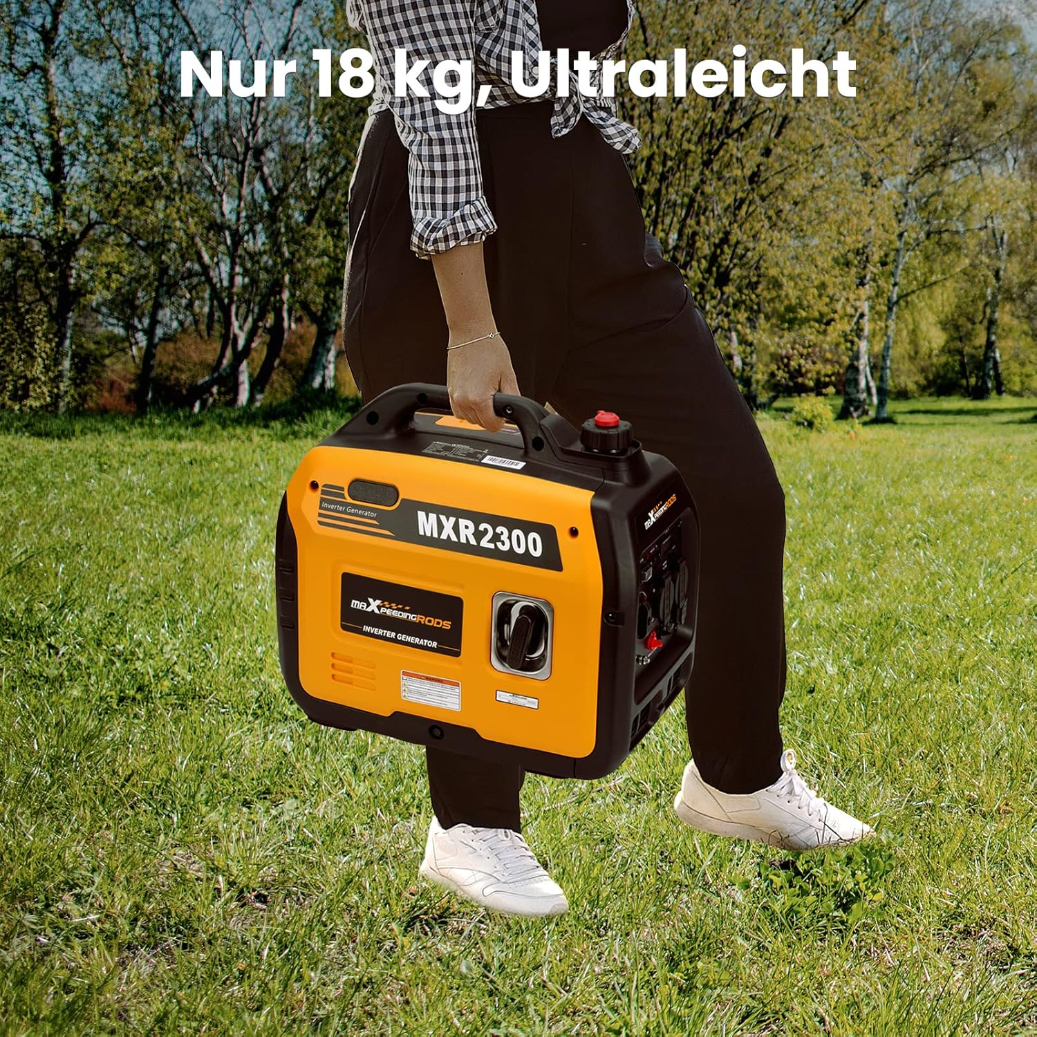 maXpeedingrods 2300W Inverter Stromgenerator Super Leise Tragbar für Outdoor Camping Wohnmobil 4-Takt Leichter Notstromgenerator Benzin für Reisen Garage Wohnwagen mit USB und 230V Steckdosen – Bild 6