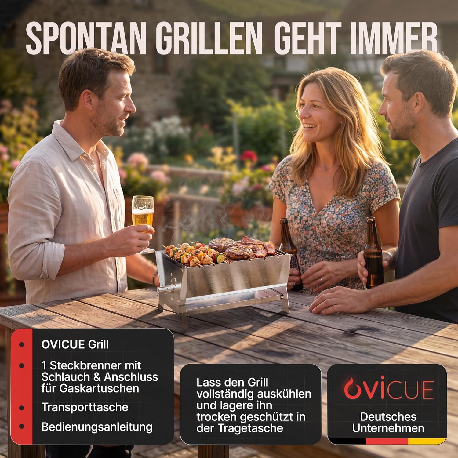 Grillen | Mobiler Plug-In-Gasgrill – Tragbarer Edelstahlgrill mit Plug-In-System – Gas- & Holzkohlebetrieb – inklusive Tragetasche – perfekt für Camping, Balkon, Garten & Outdoor – Campinggrill – Bild 7